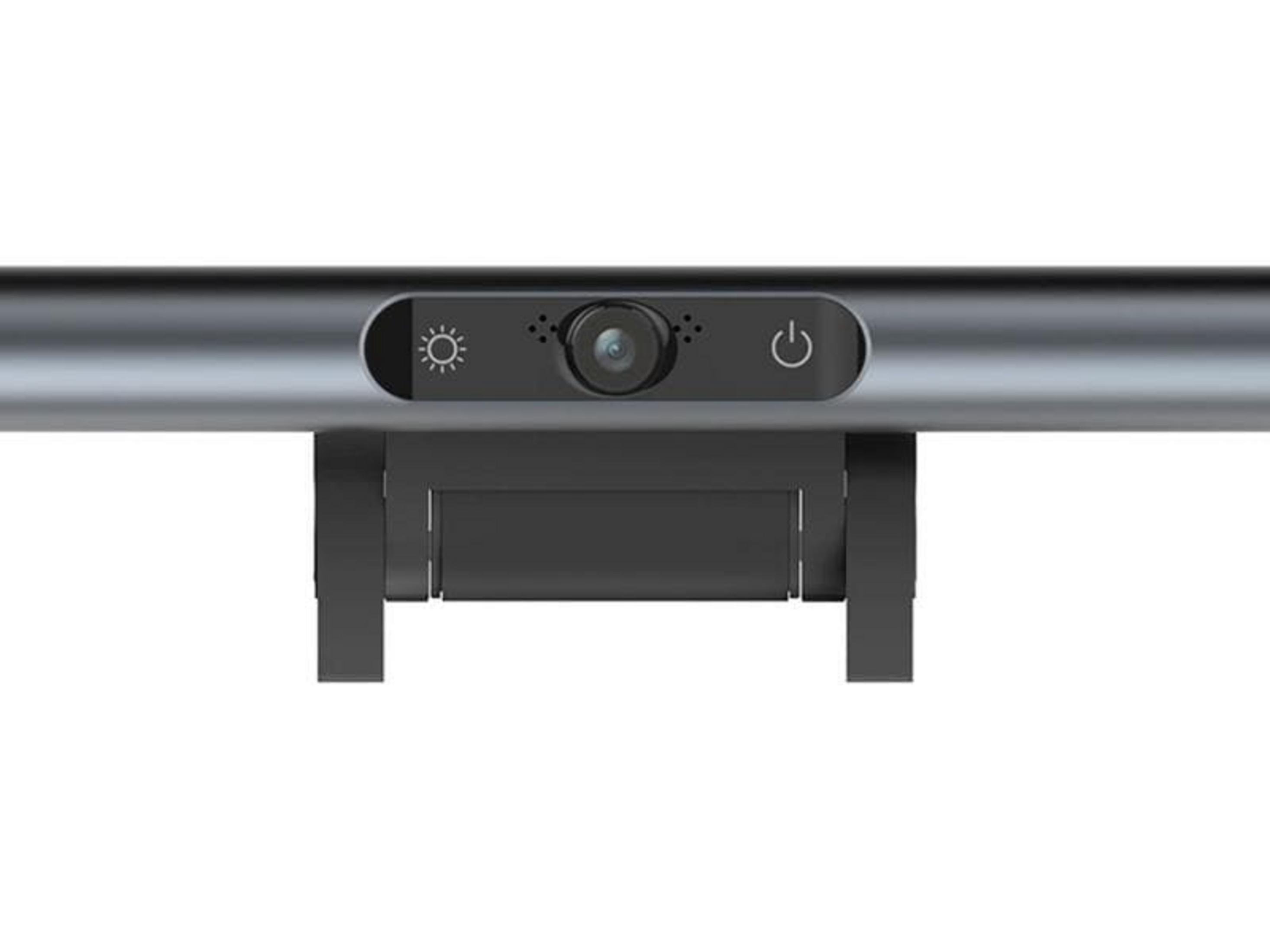 Eine graue Webcam mit Licht und Power-Symbol.