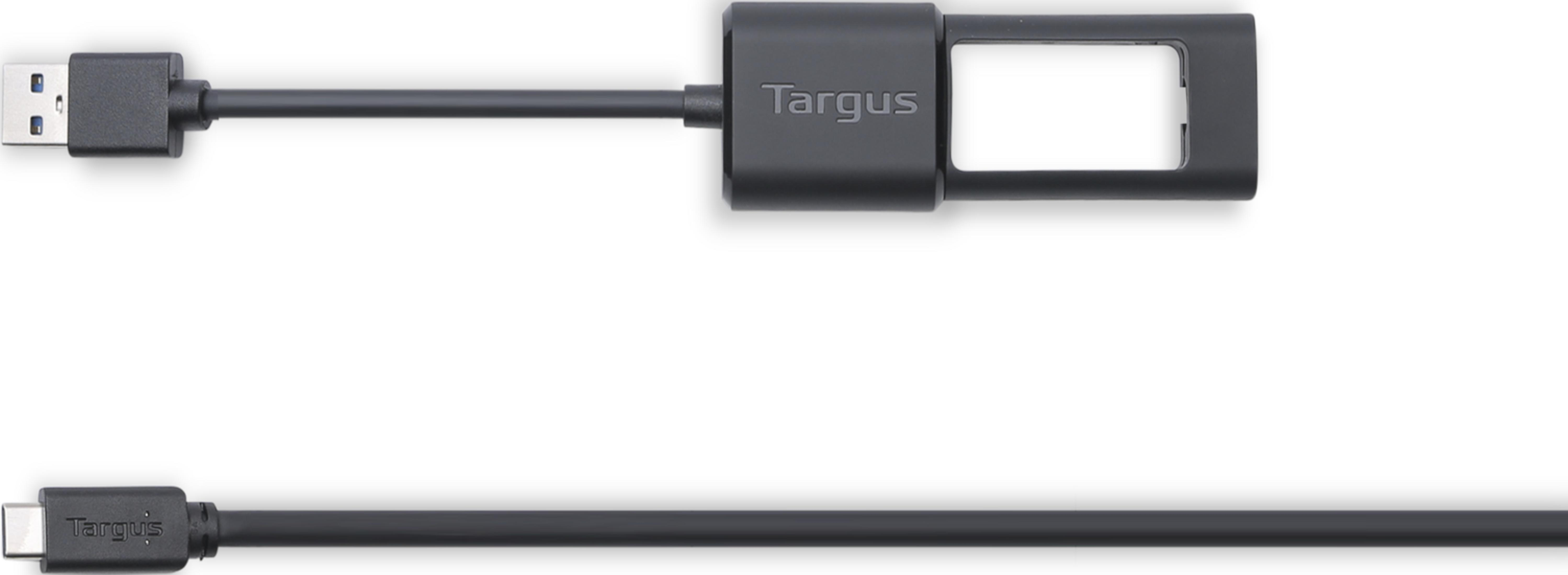 Un cavo USB nero con connettore di tipo A e un altro di tipo C.