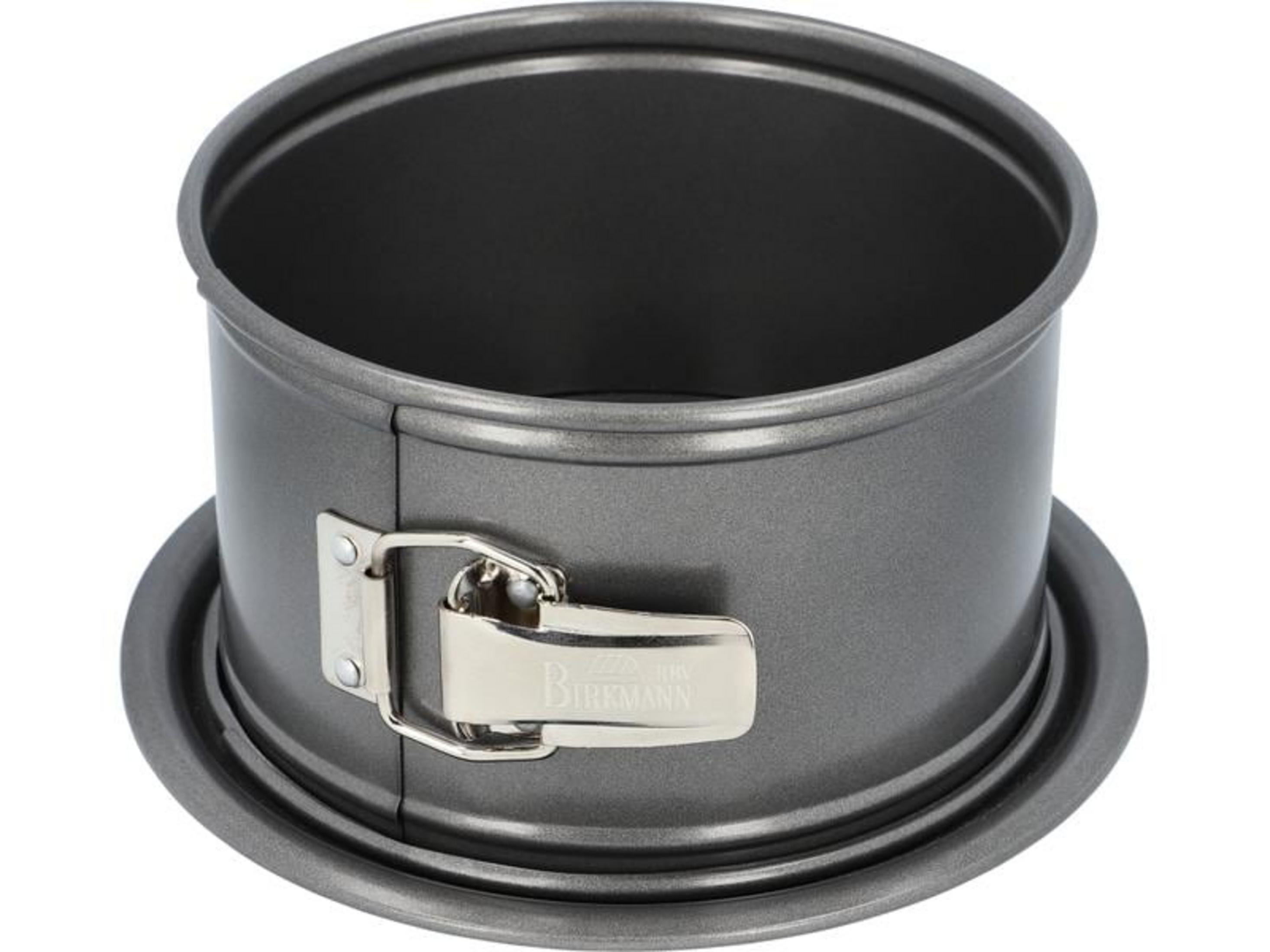 Grauer Kuchenring mit silbernem Schnallenverschluss und dem Birkmann-Logo.