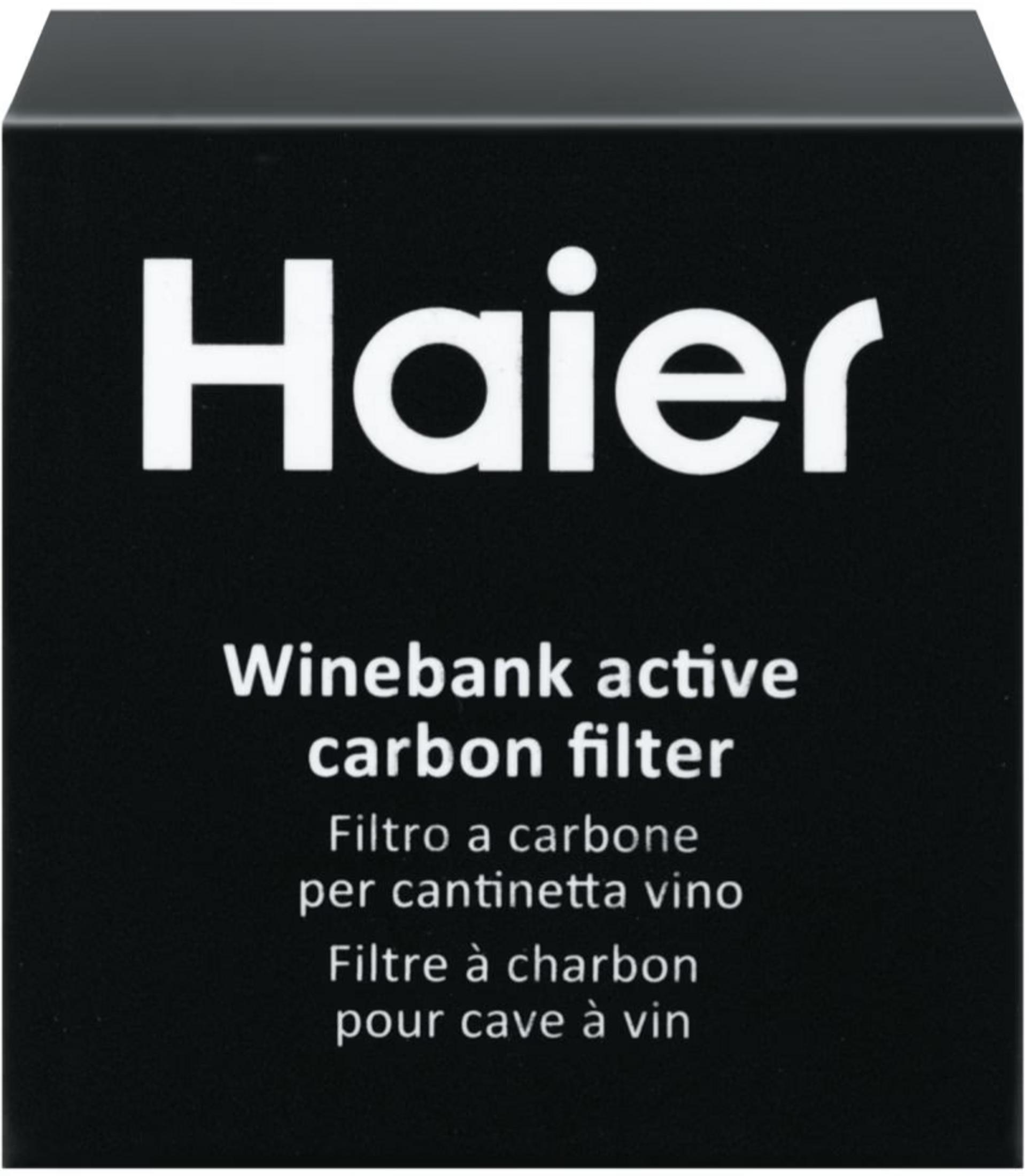 Confezione nera con logo Haier bianco e testo.