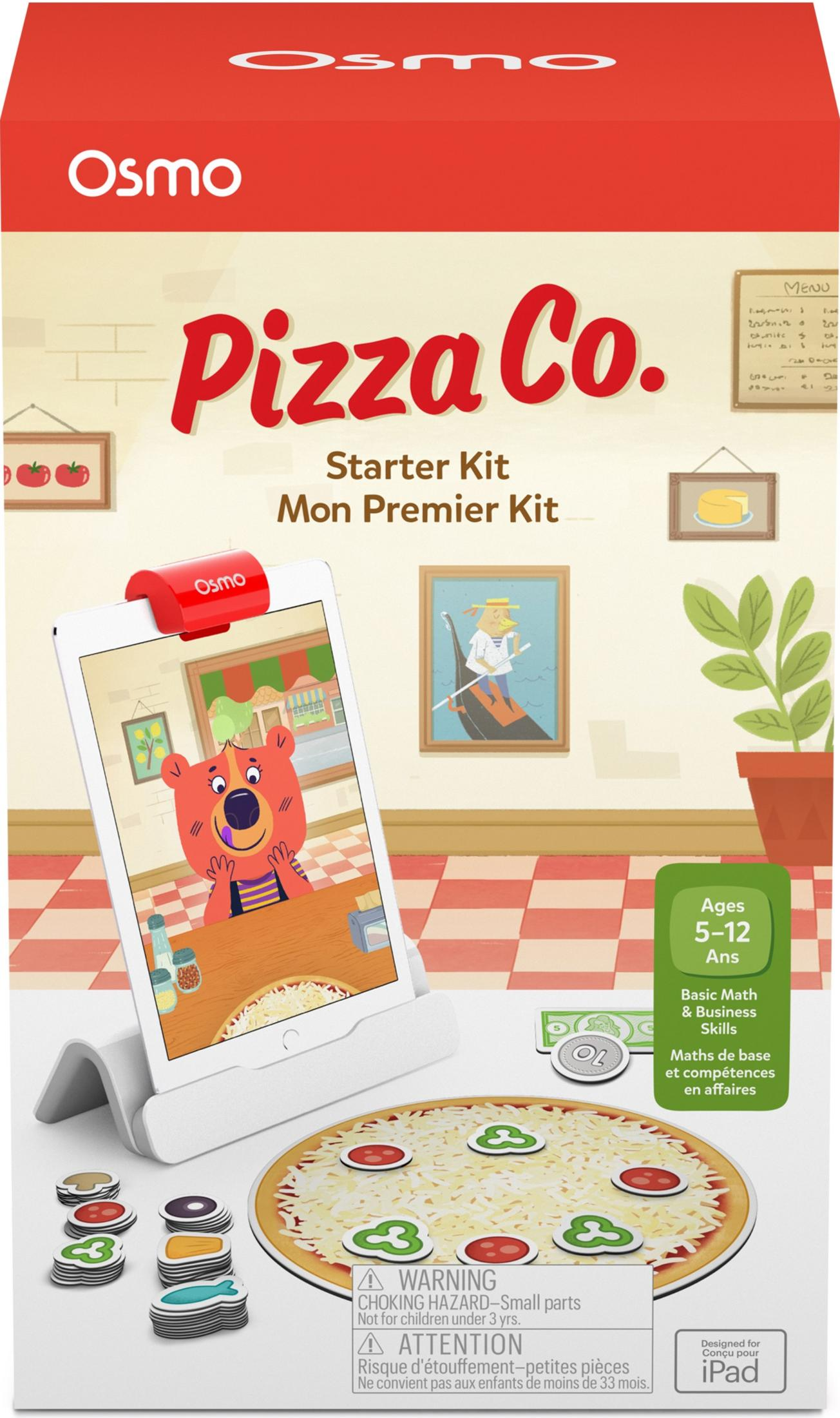 Osmo Pizza Co. Spiel: Tablet mit Pizzaspiel, Belägen und Spielsteinen.