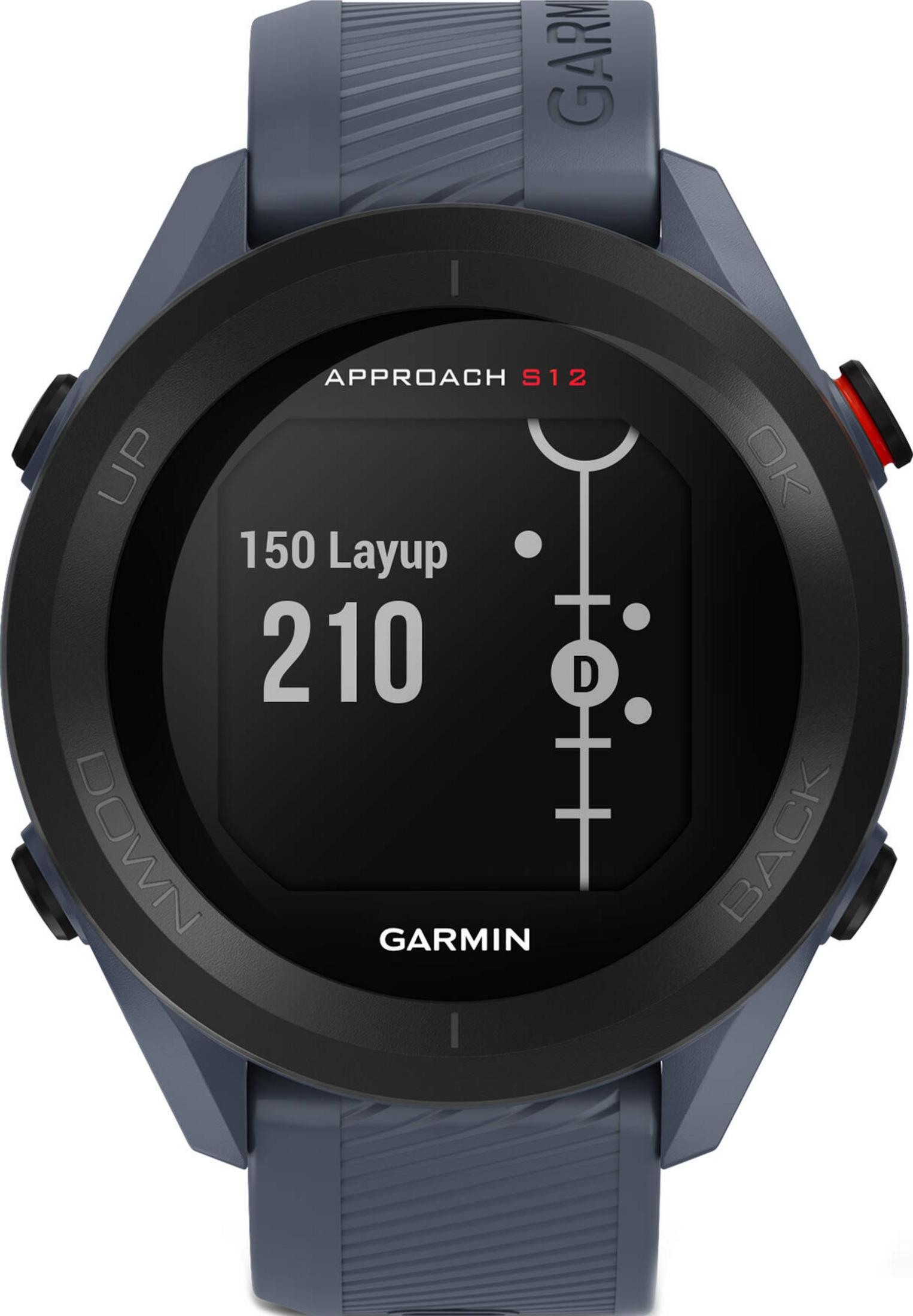 Szary zegarek golfowy Garmin Approach S12 z wyświetlaczem: 150 Layup 210.