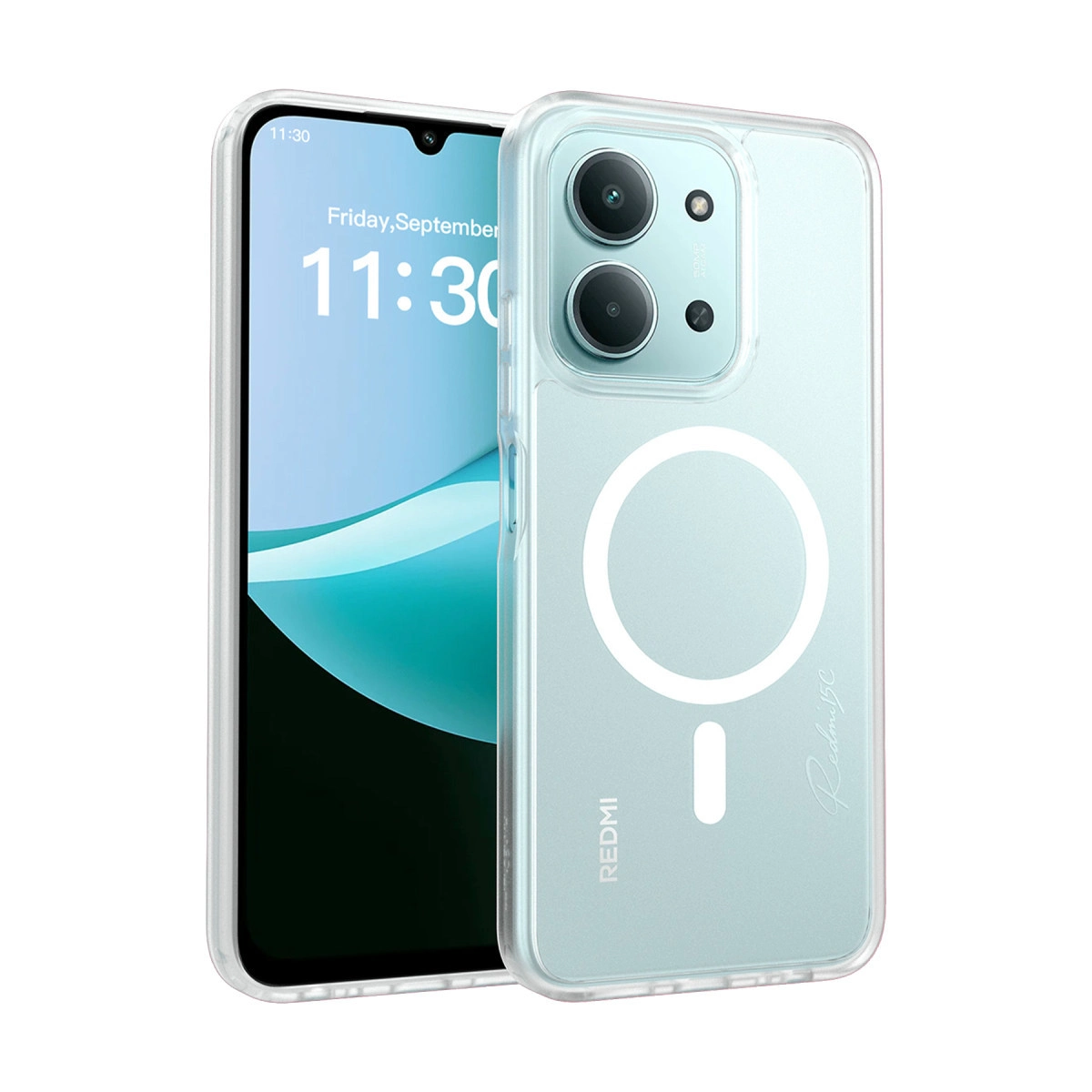 Akıllı telefonda manyetik halkalı şeffaf telefon kılıfı.