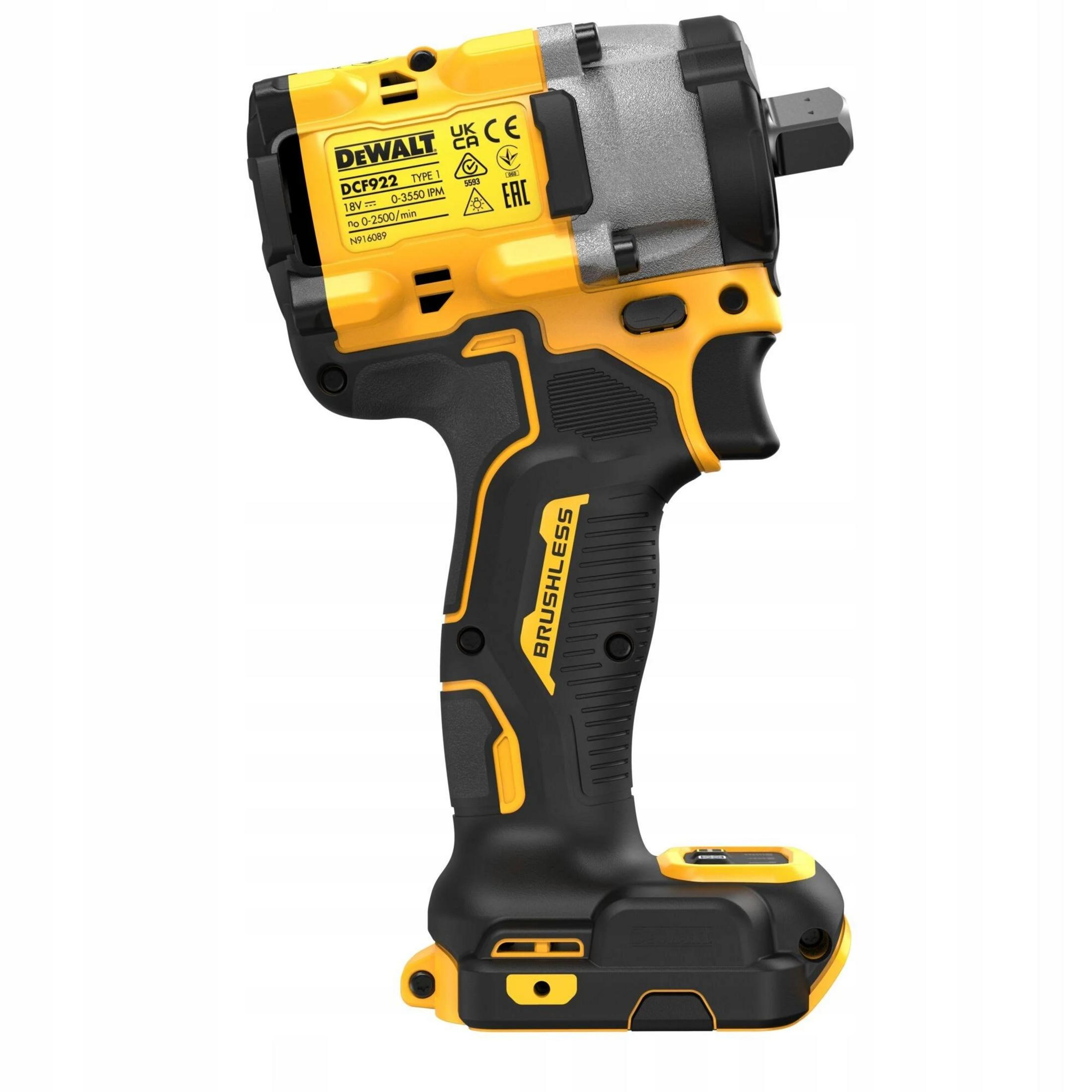 Avvitatore a percussione senza fili DeWalt giallo e nero con etichetta.