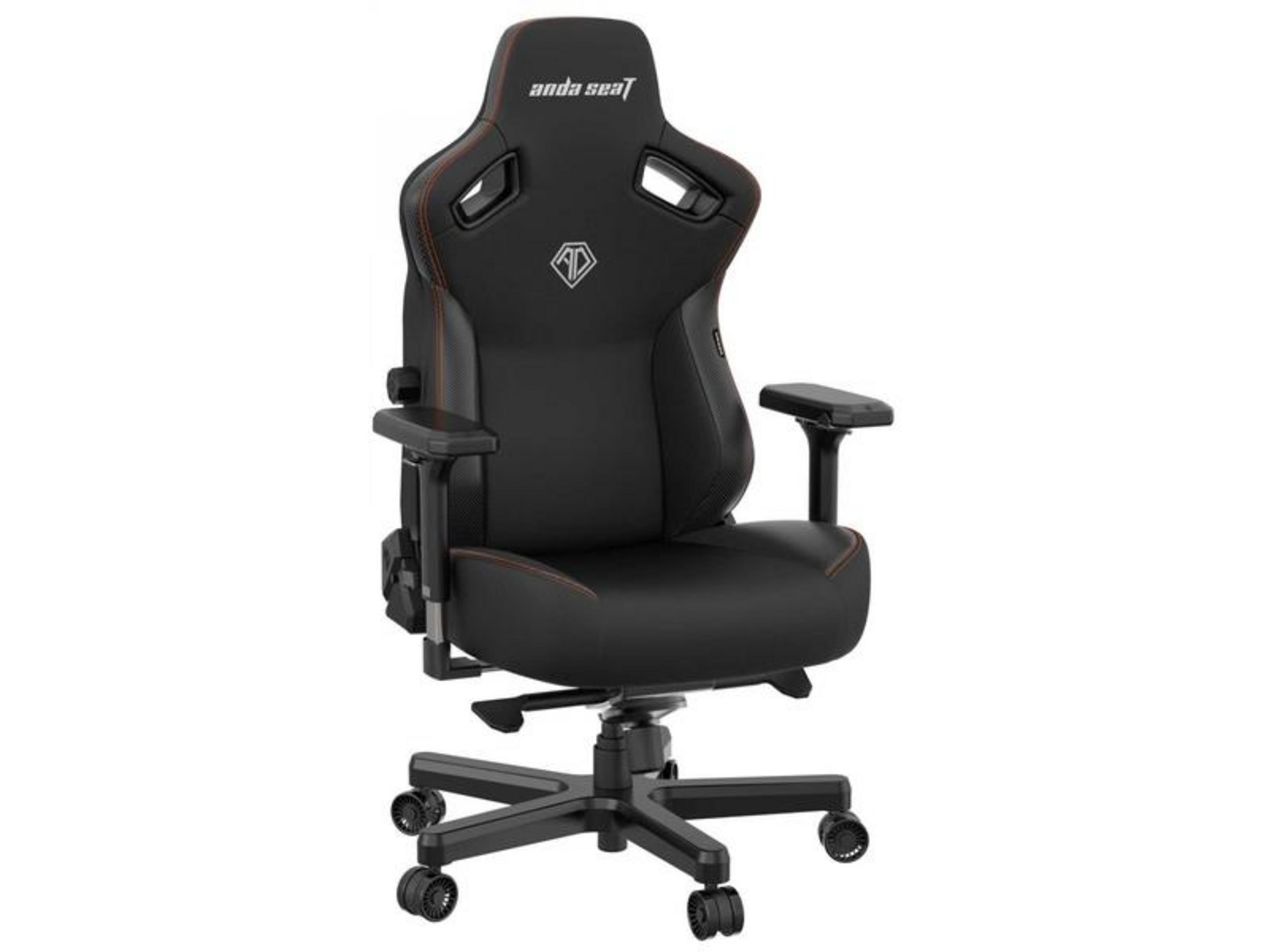 Schwarzer Anda Seat Gaming-Stuhl mit orangefarbenen Akzenten und silbernem Logo.