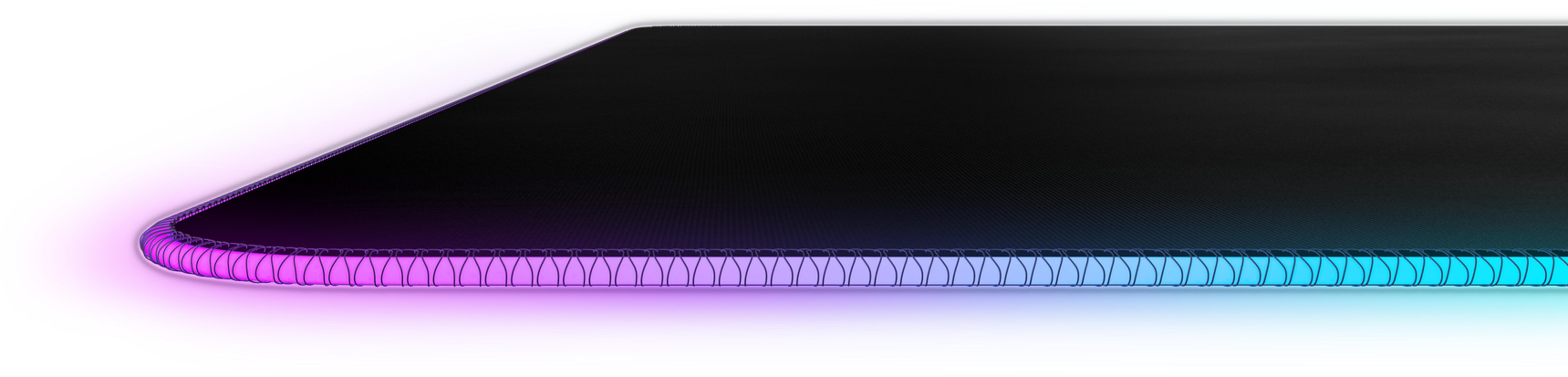 Zwart muismat met RGB-verlichting, overgang van roze naar blauw.
