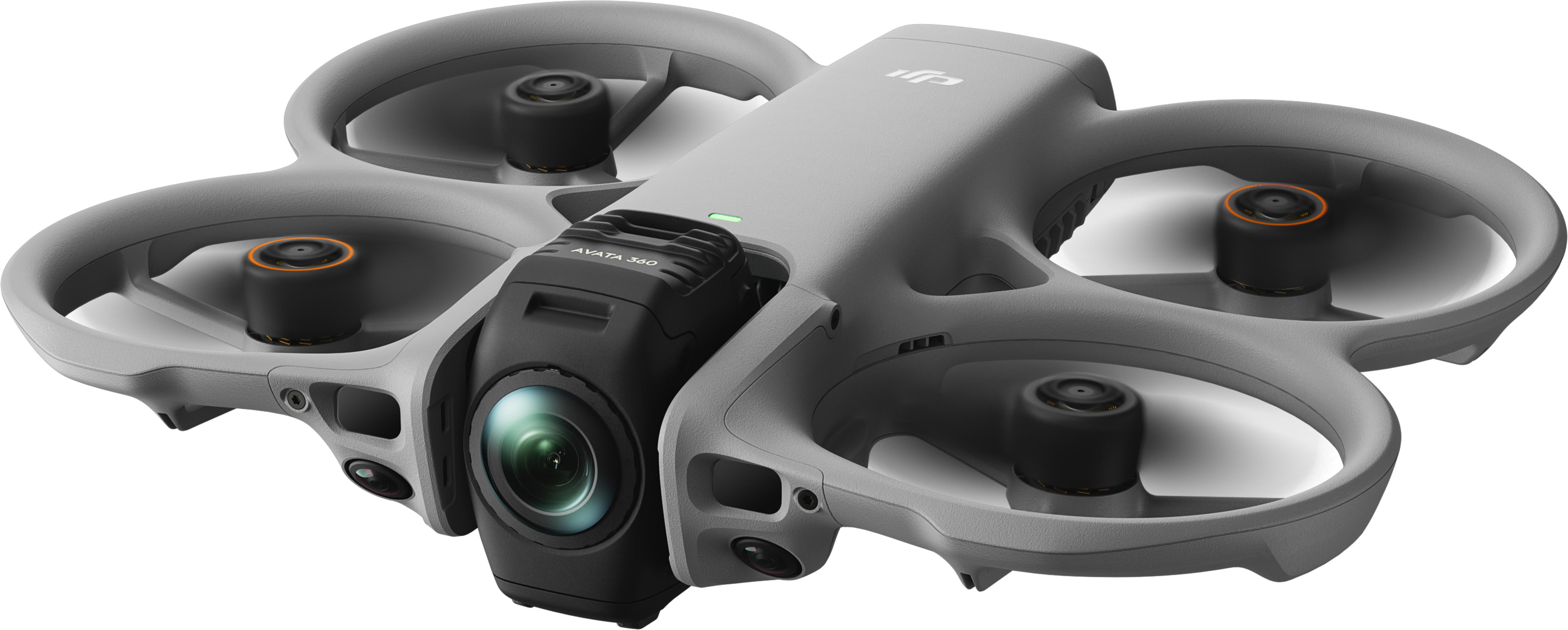 Szara dron z czarnym modułem kamery z napisem 'AVATA 360'.