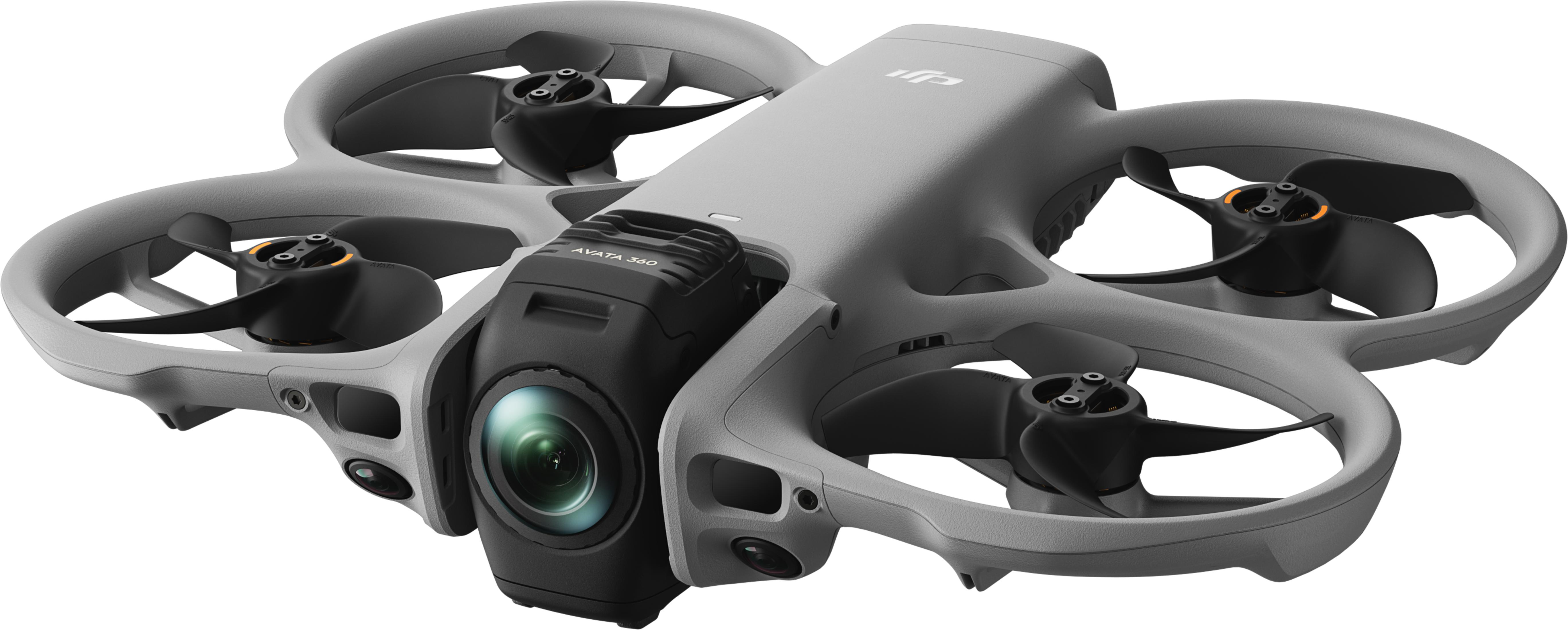 Szary model drona DJI Avata 360 z czterema śmigłami i kamerą.