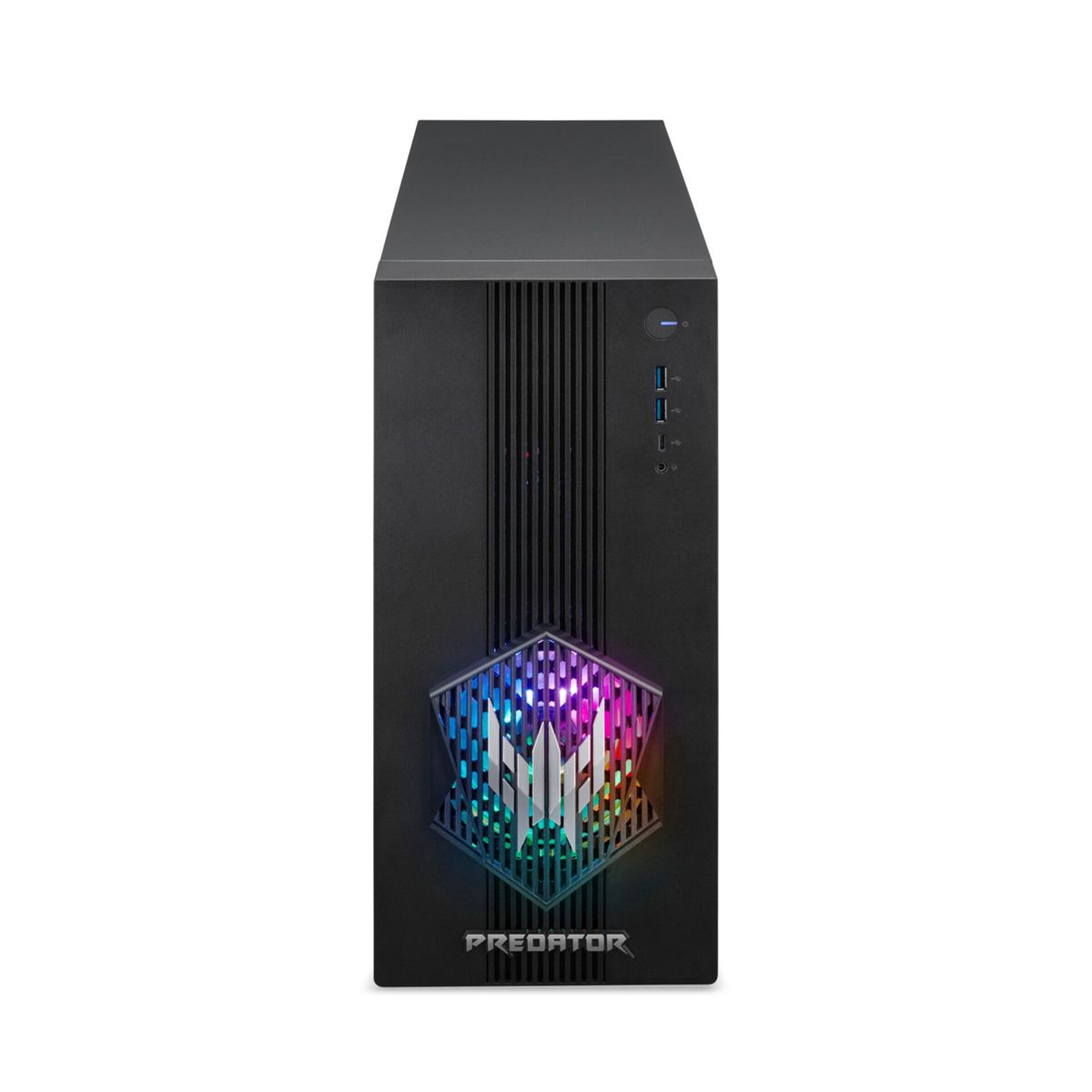Czarna obudowa PC gaming z logo Predator i oświetleniem RGB.