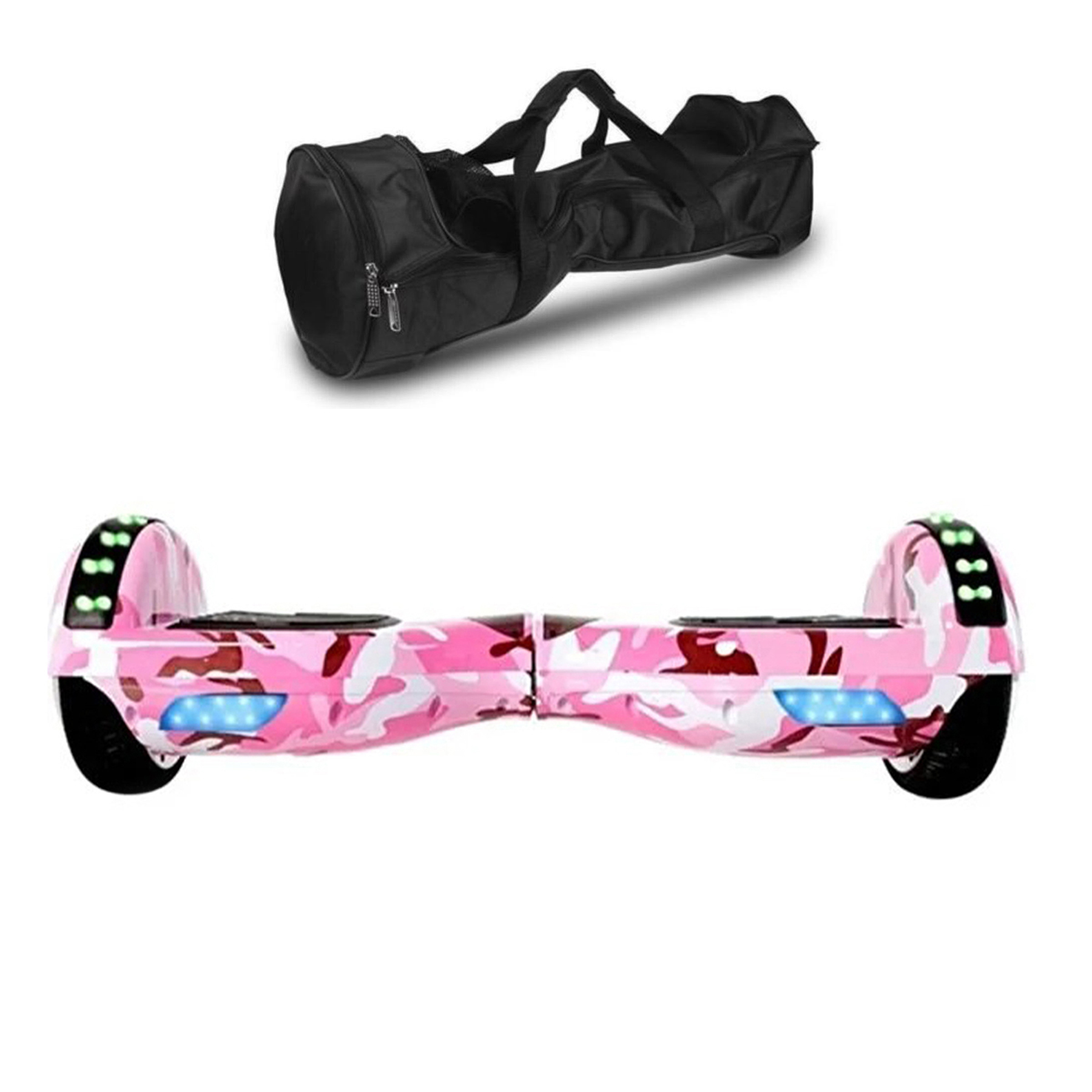 Siyah çantalı pembe kamuflaj hoverboard.