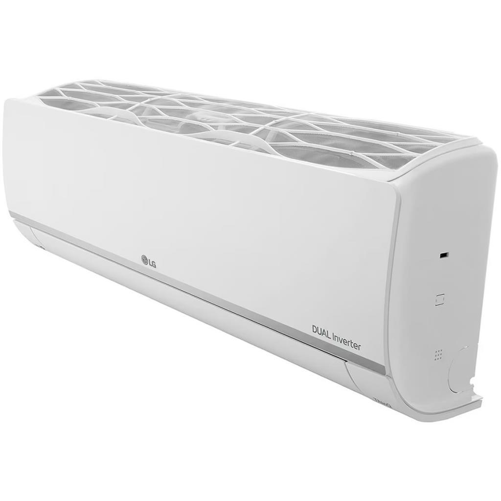 Dual Inverter teknolojili beyaz LG klima. Panjurlar görünür durumda.