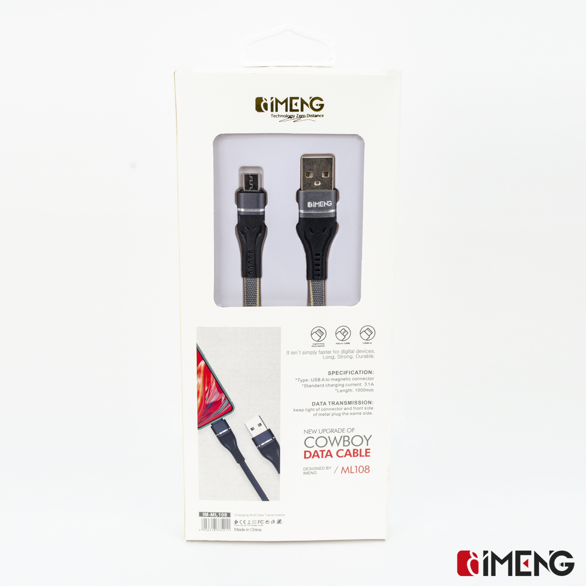 Siyah ve gri USB-A'dan manyetik veri kablosu kutu ambalajı.