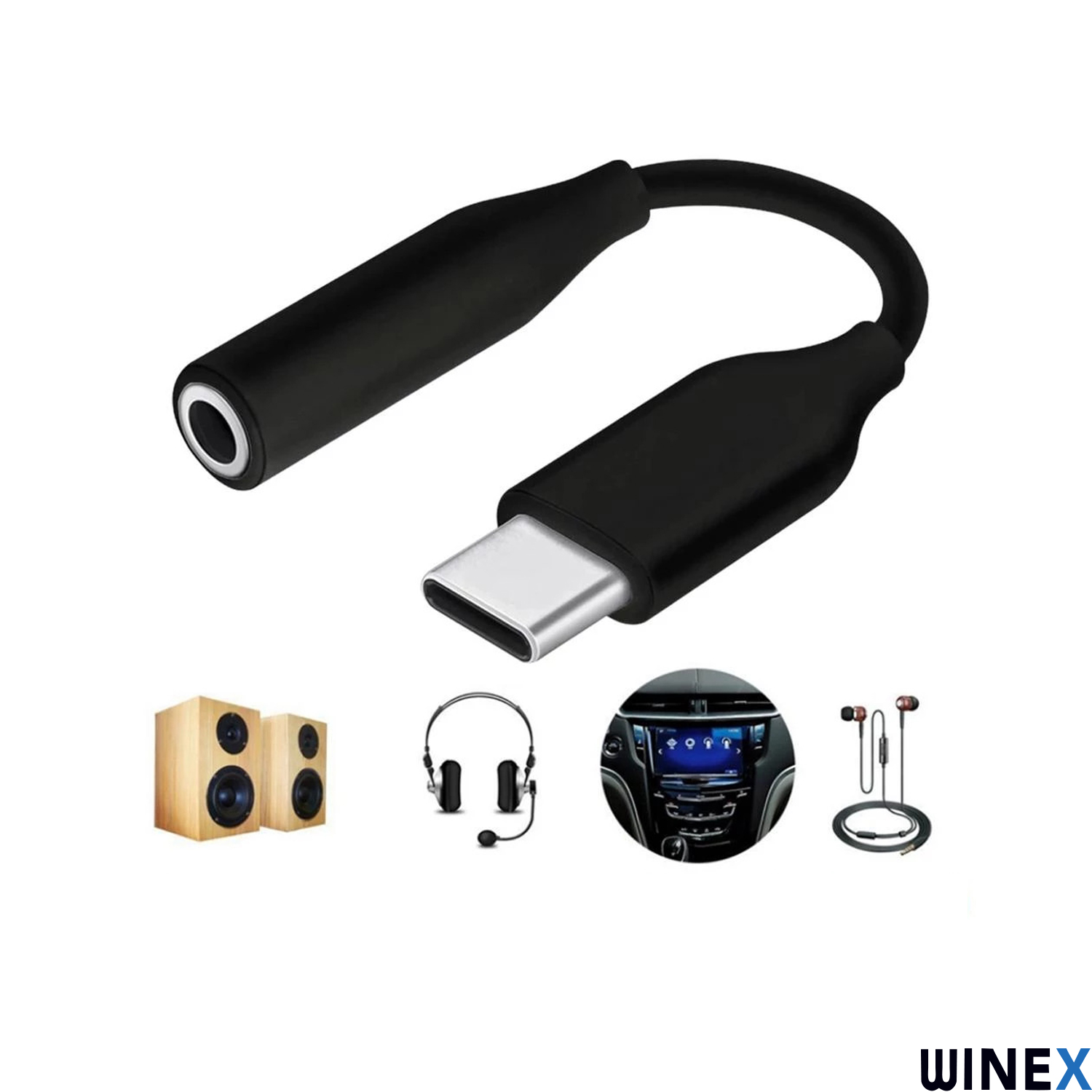 Hoparlörlü, kulaklıklı, araba stereolu ve kulaklıklı USB-C - 3,5 mm adaptör.