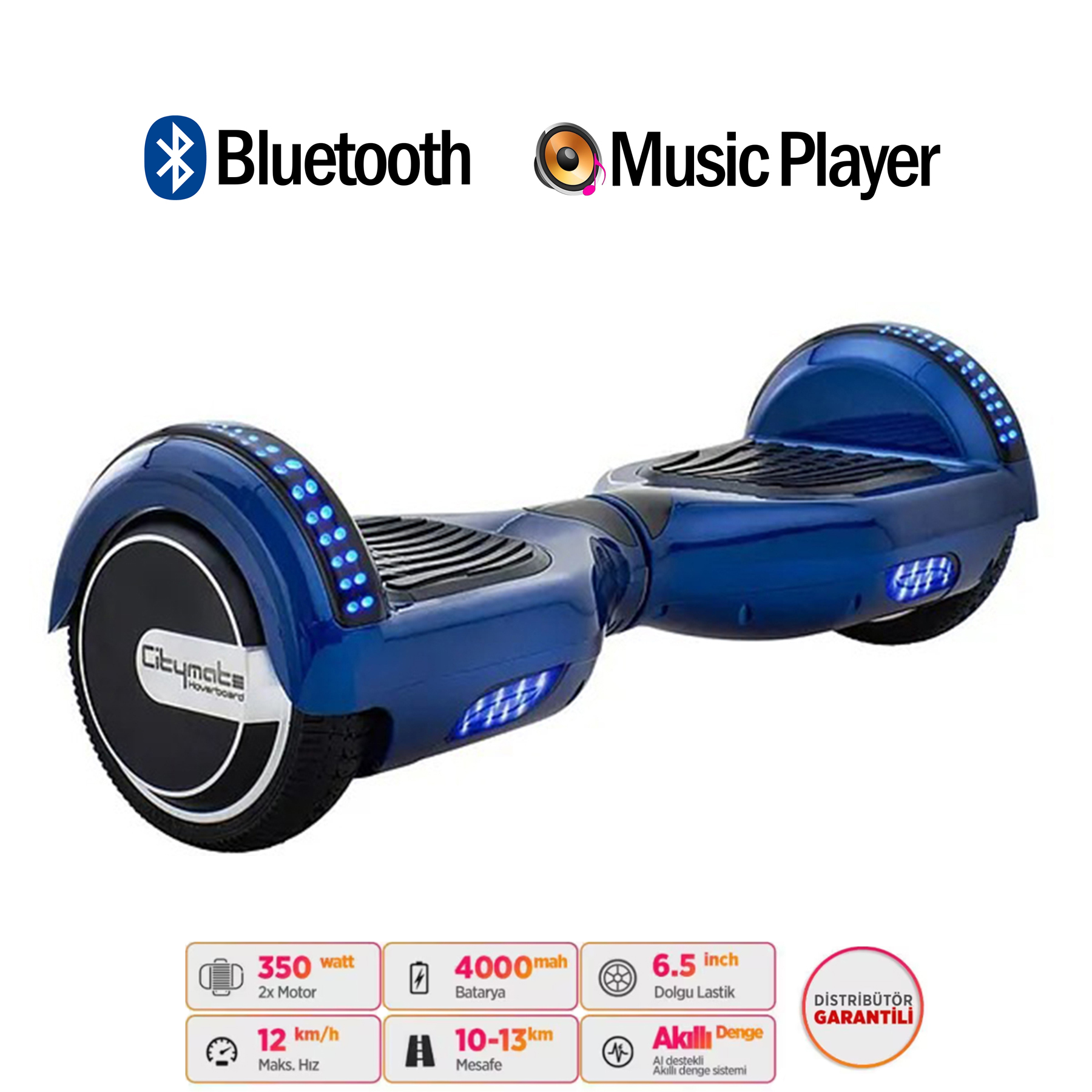 CITYMATE Elektrikli Kaykay Bluetooth Hoparlörlü 6.5