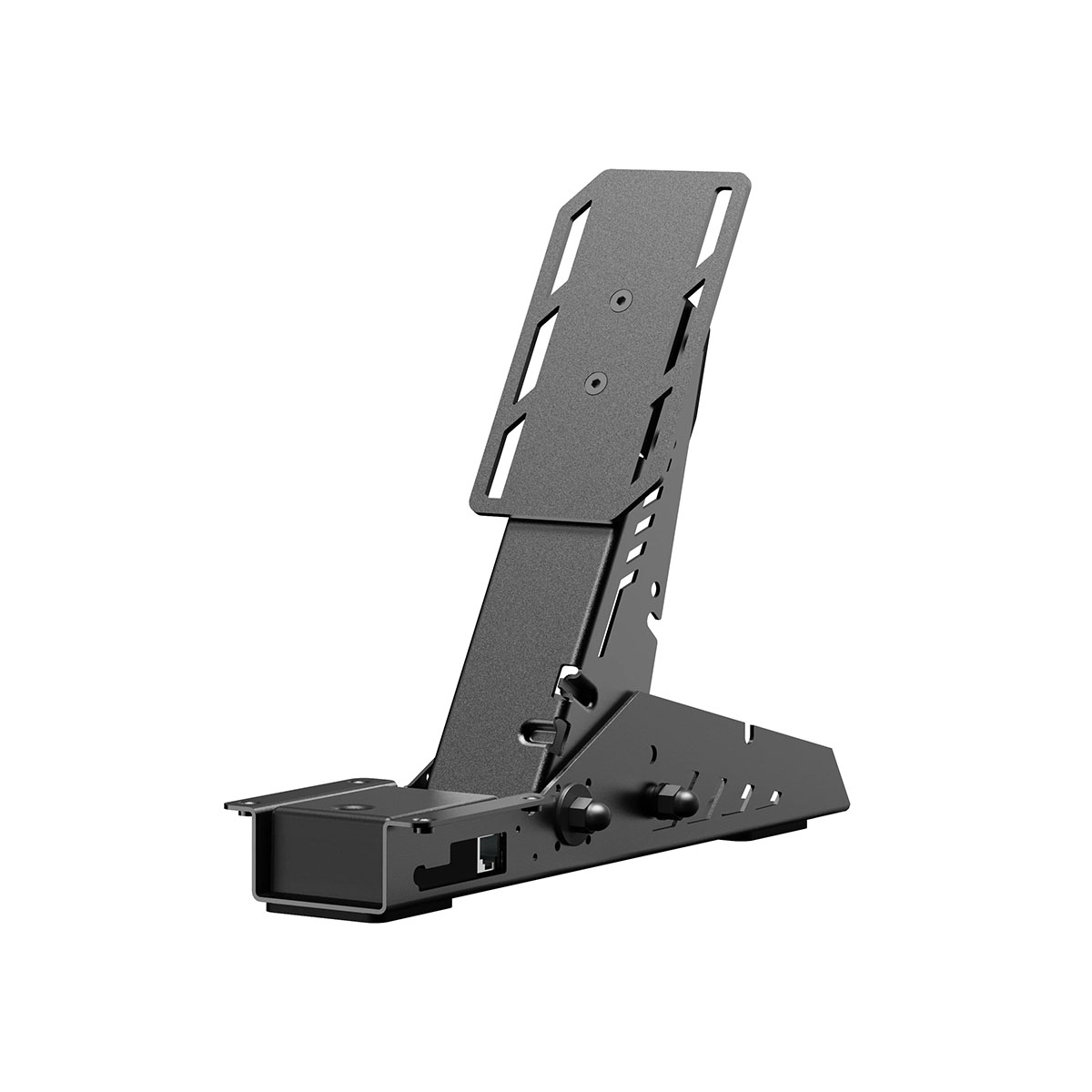 Yuvalı ve vidalı siyah metal stant.