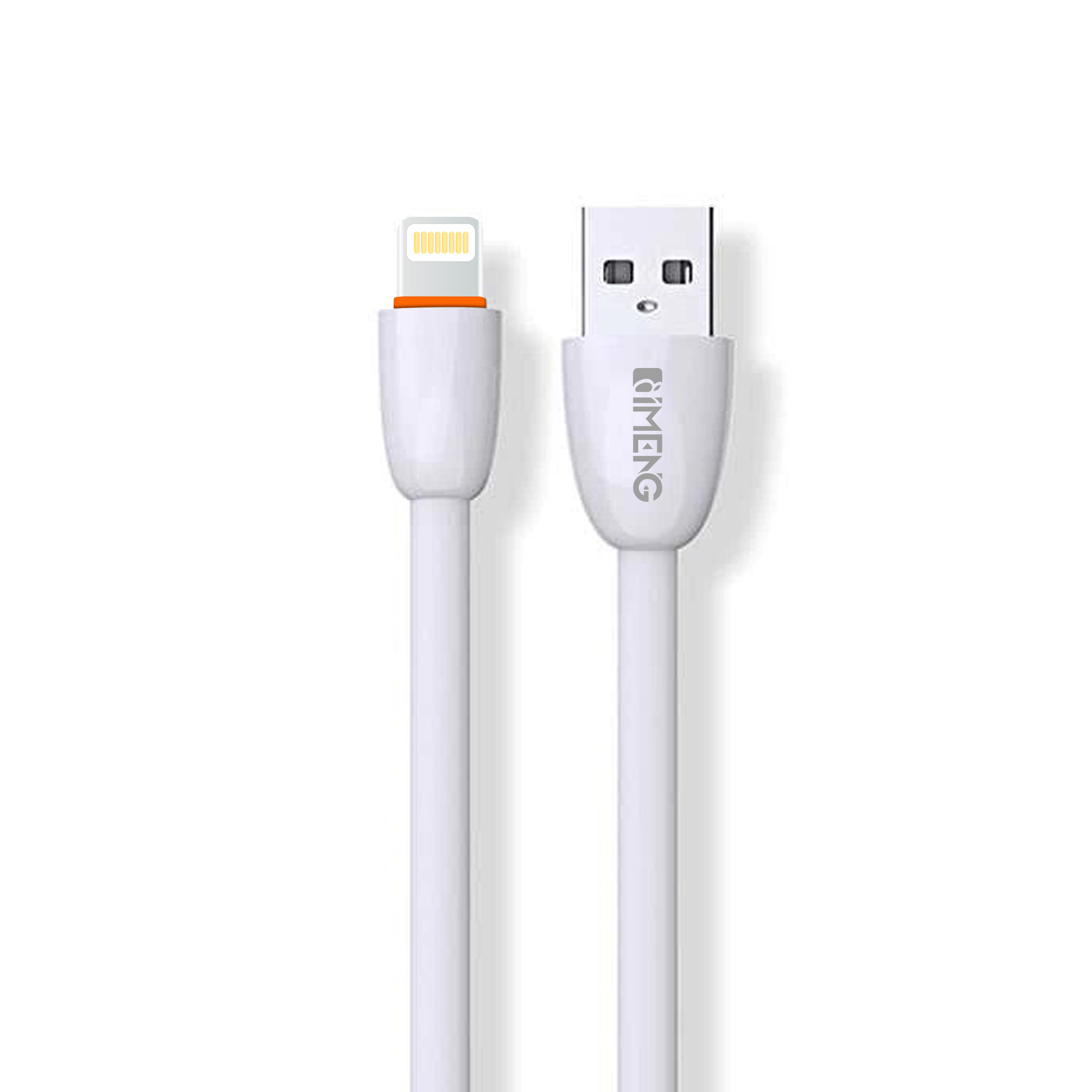 Lightning ve USB-A konektörlü beyaz şarj kablosu.