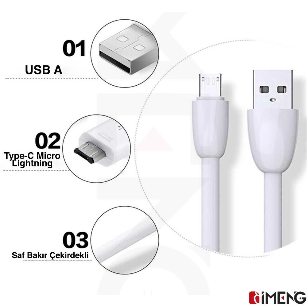 Farklı konektörlü ve bakır çekirdekli beyaz USB kabloları.