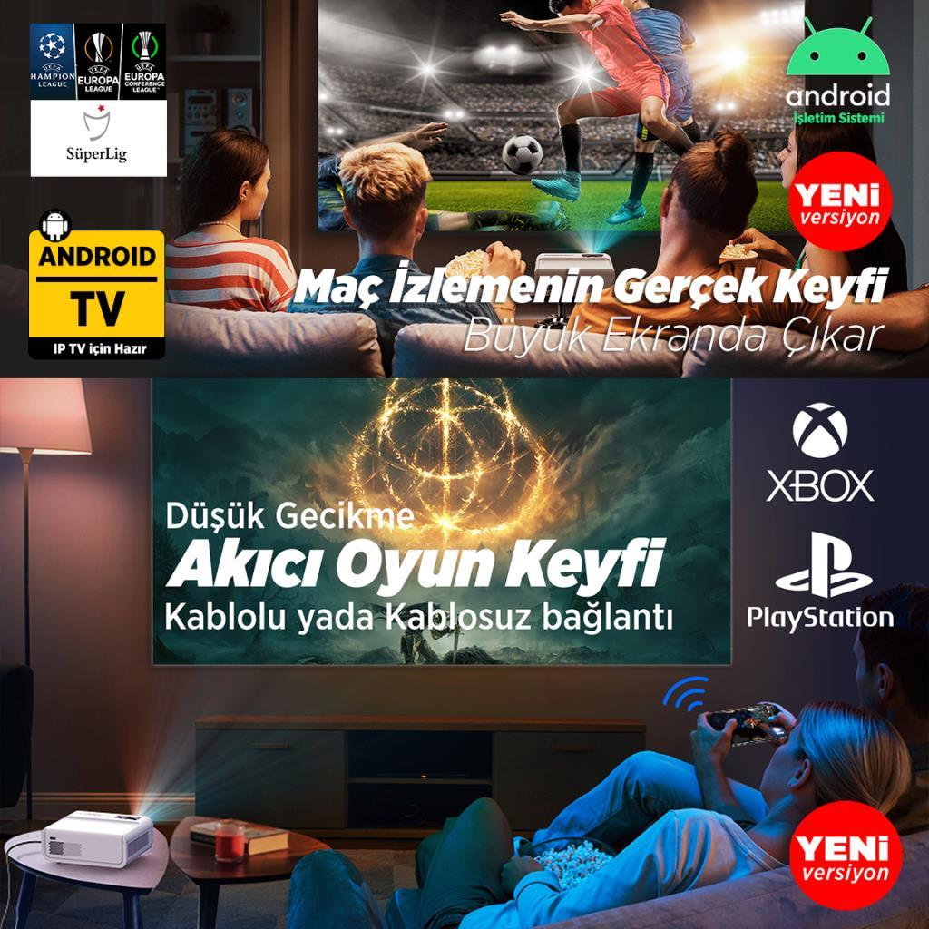 Android TV, Xbox, PlayStation ile büyük ekranda futbol maçı ve oyun keyfi.