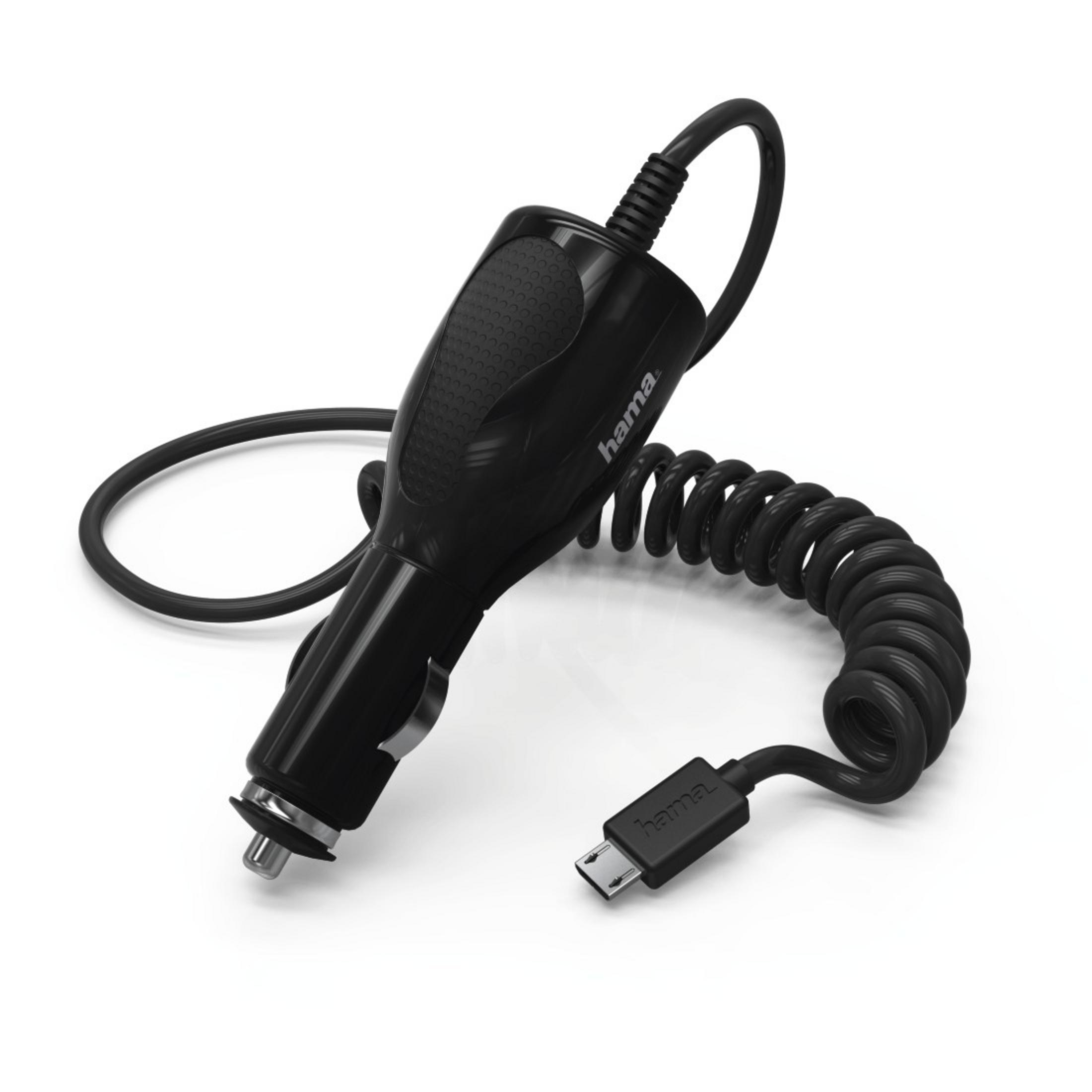 Schwarzer Hama Kfz-Ladeadapter mit Spiralkabel und USB-C-Anschluss.