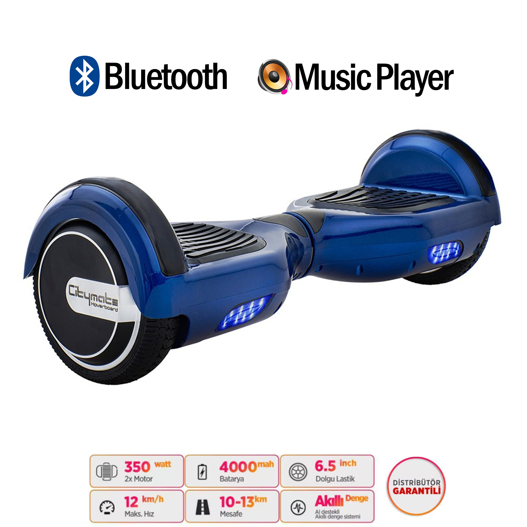 Bluetooth ve müzik çalar özellikli mavi hoverboard, detaylar aşağıda.