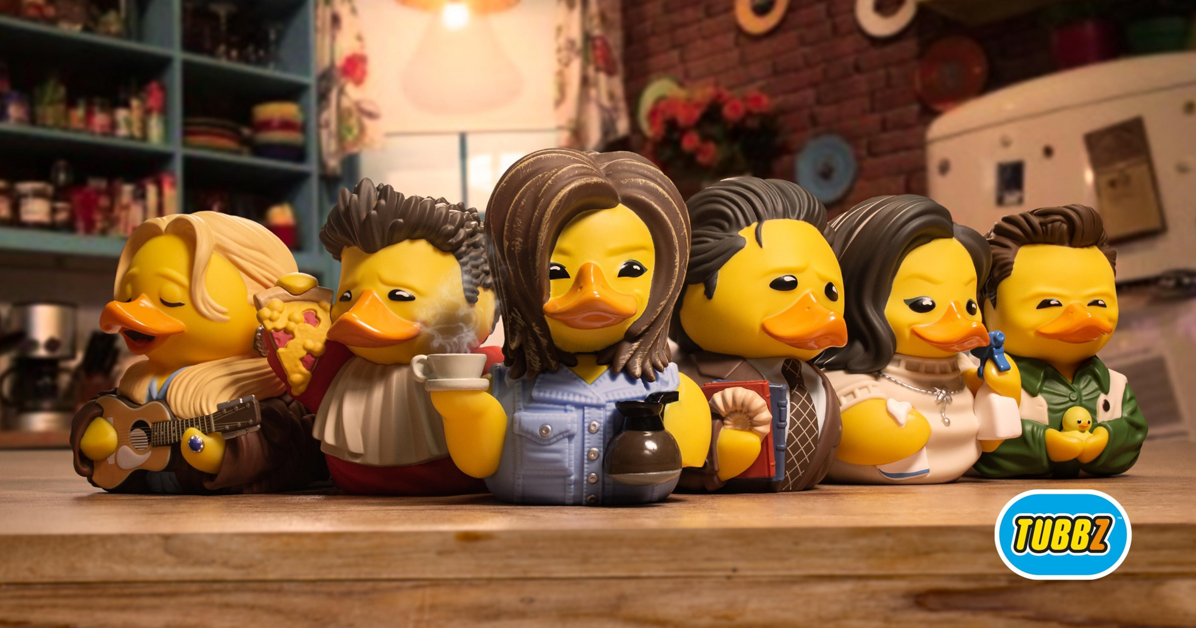 Sechs Gummi-Enten, die Charaktere wie Phoebe, Joey, Monica, Chandler, Rachel und Ross darstellen.