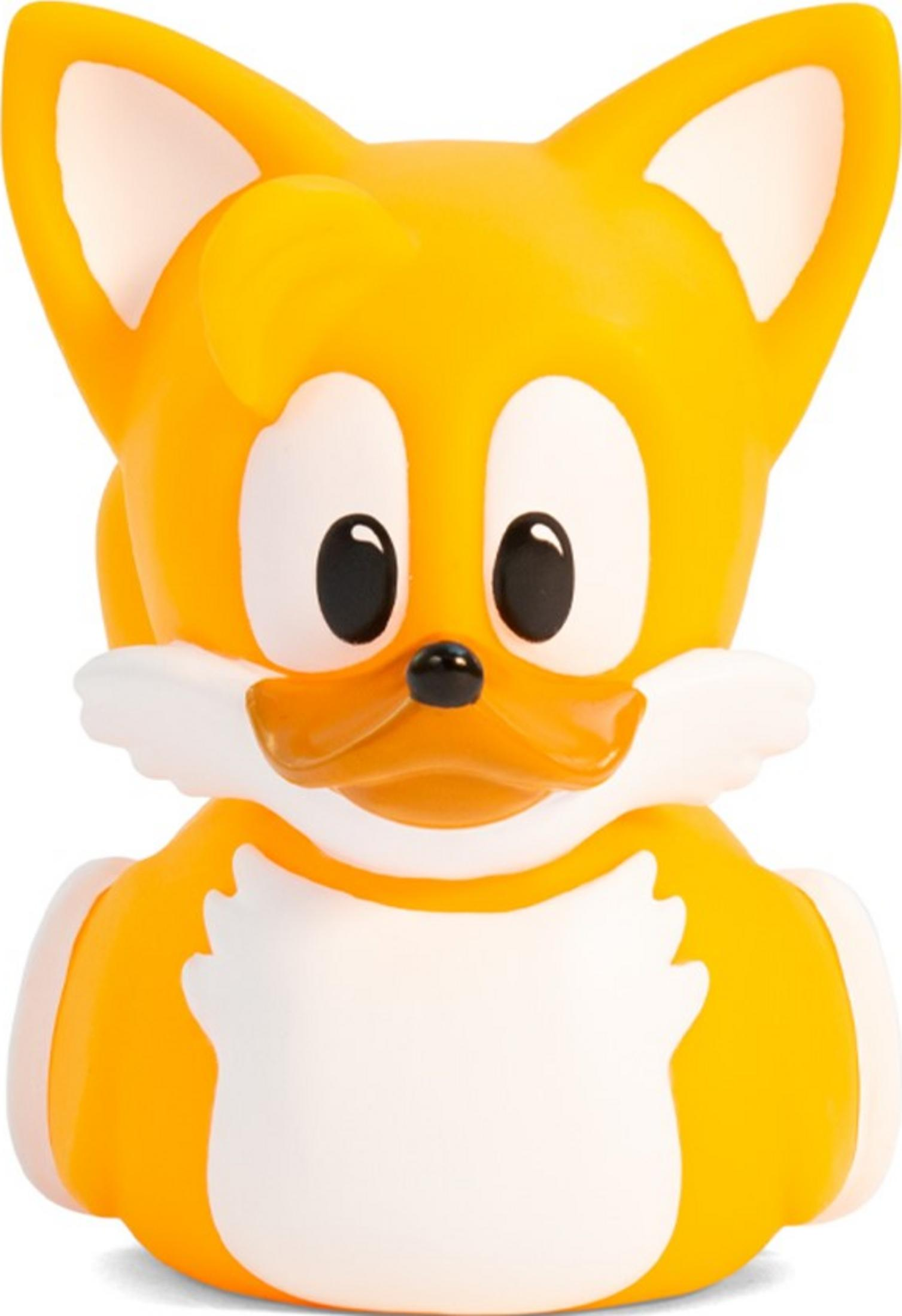 Eine orangefarbene Figur mit großen Ohren, weißen Akzenten und schwarzen Augen.