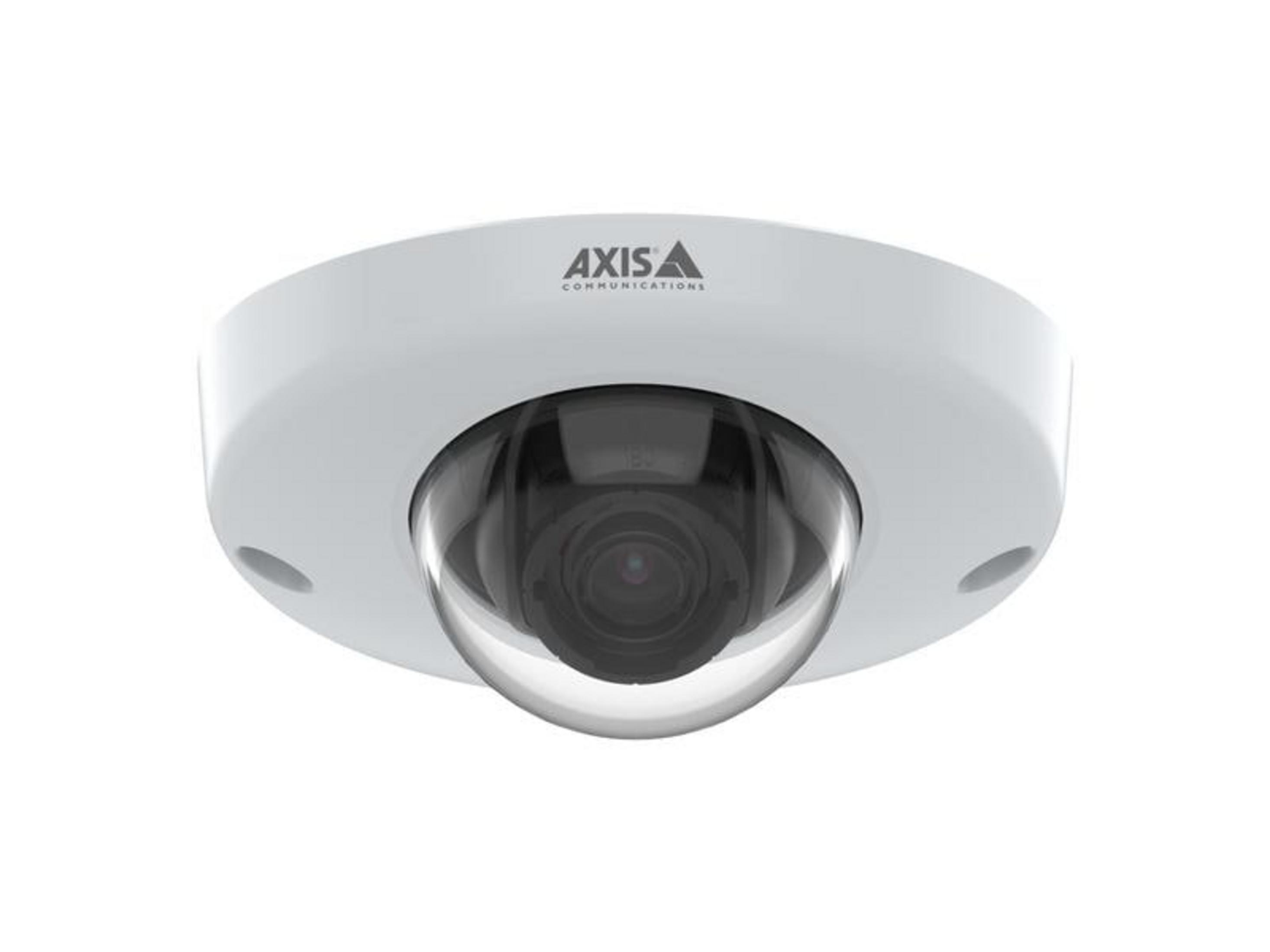 Biała kamera bezpieczeństwa typu dome z logo AXIS.