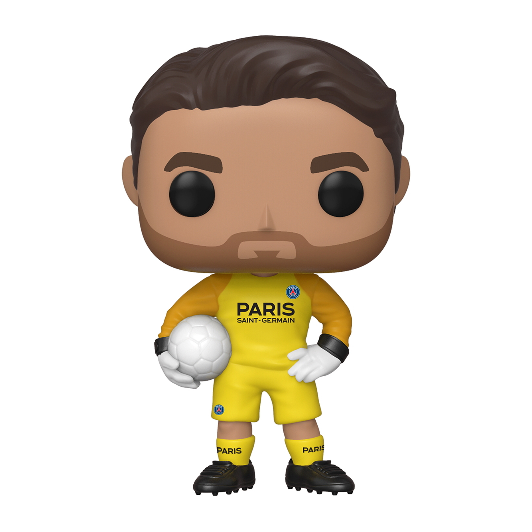 Ein Funko Pop! Torwart in gelbem Trikot hält einen weißen Ball.
