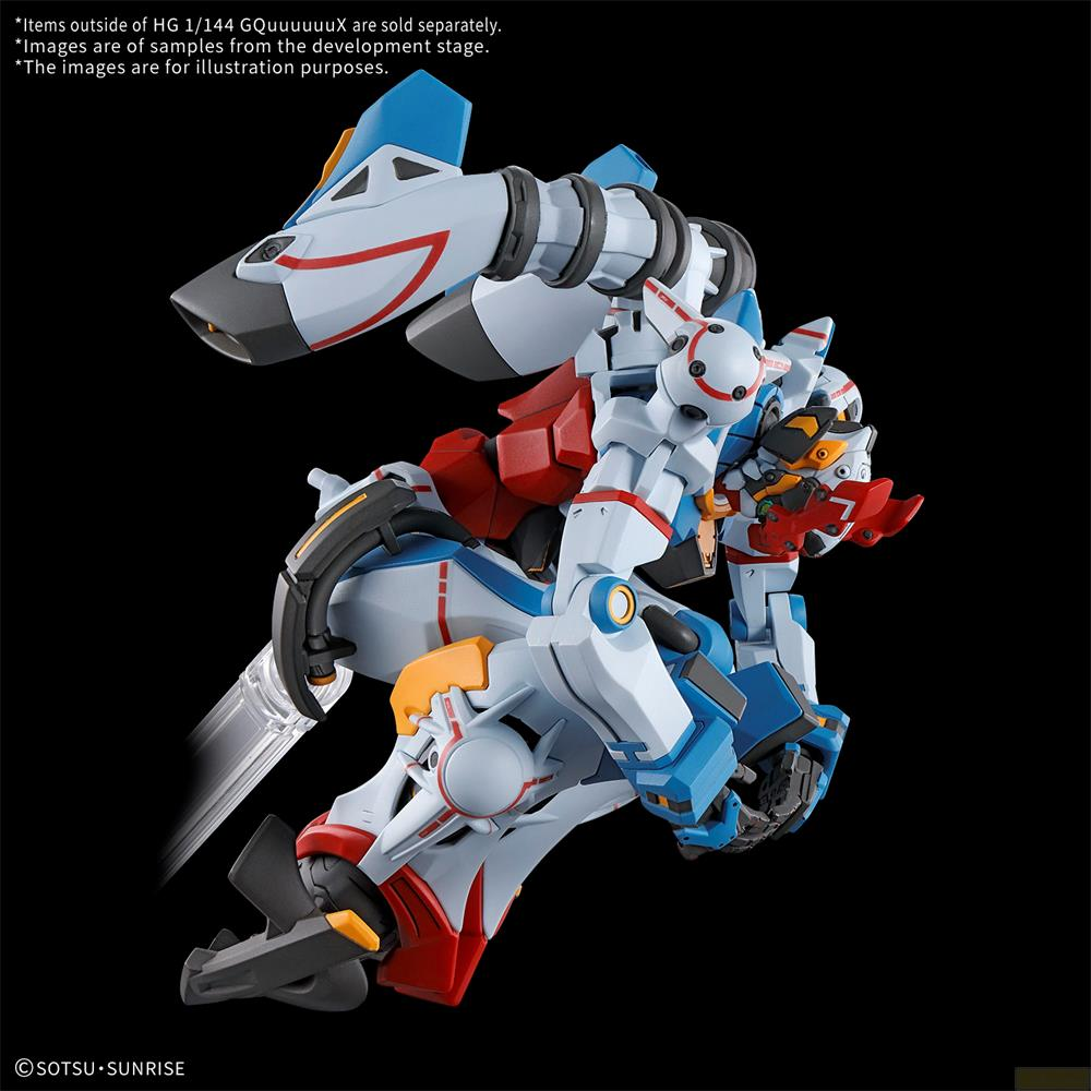 Ein weiß-blauer Roboter mit roten Akzenten steht in dynamischer Pose.