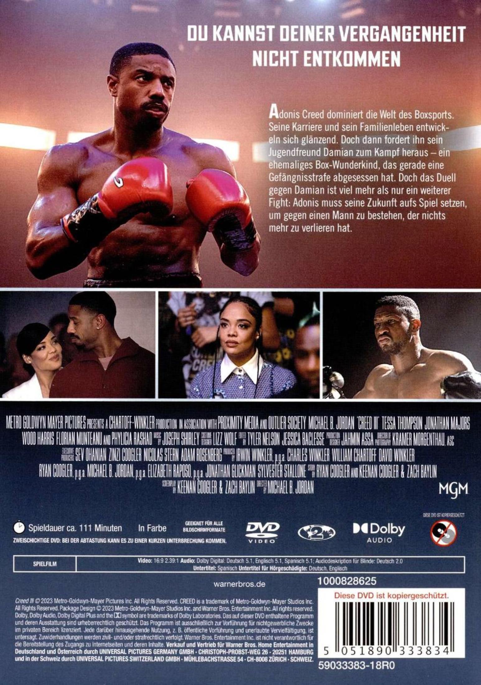 Boxer Adonis Creed mit roten Boxhandschuhen, Filmplakat.