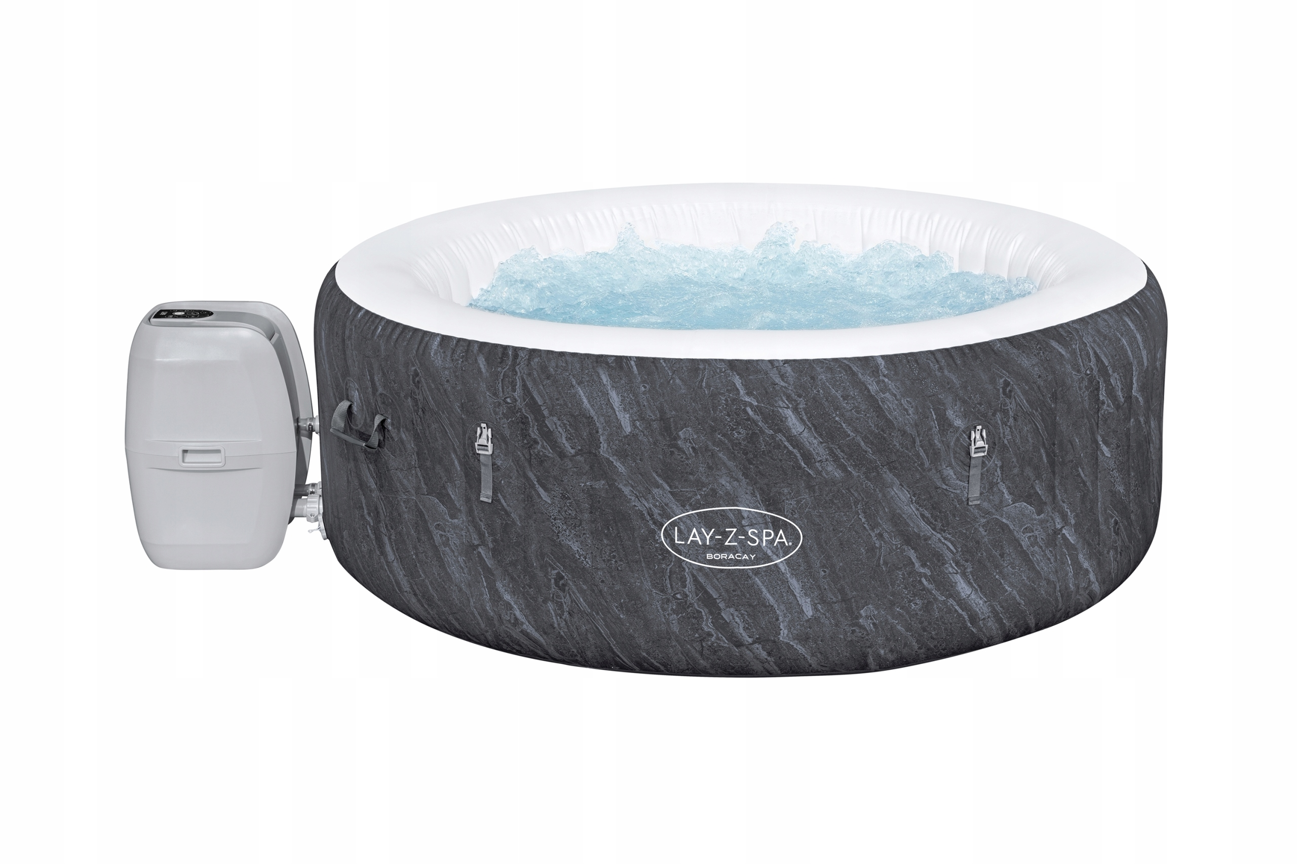 Nadmuchiwany jacuzzi z pompą, wzór szarego marmuru.
