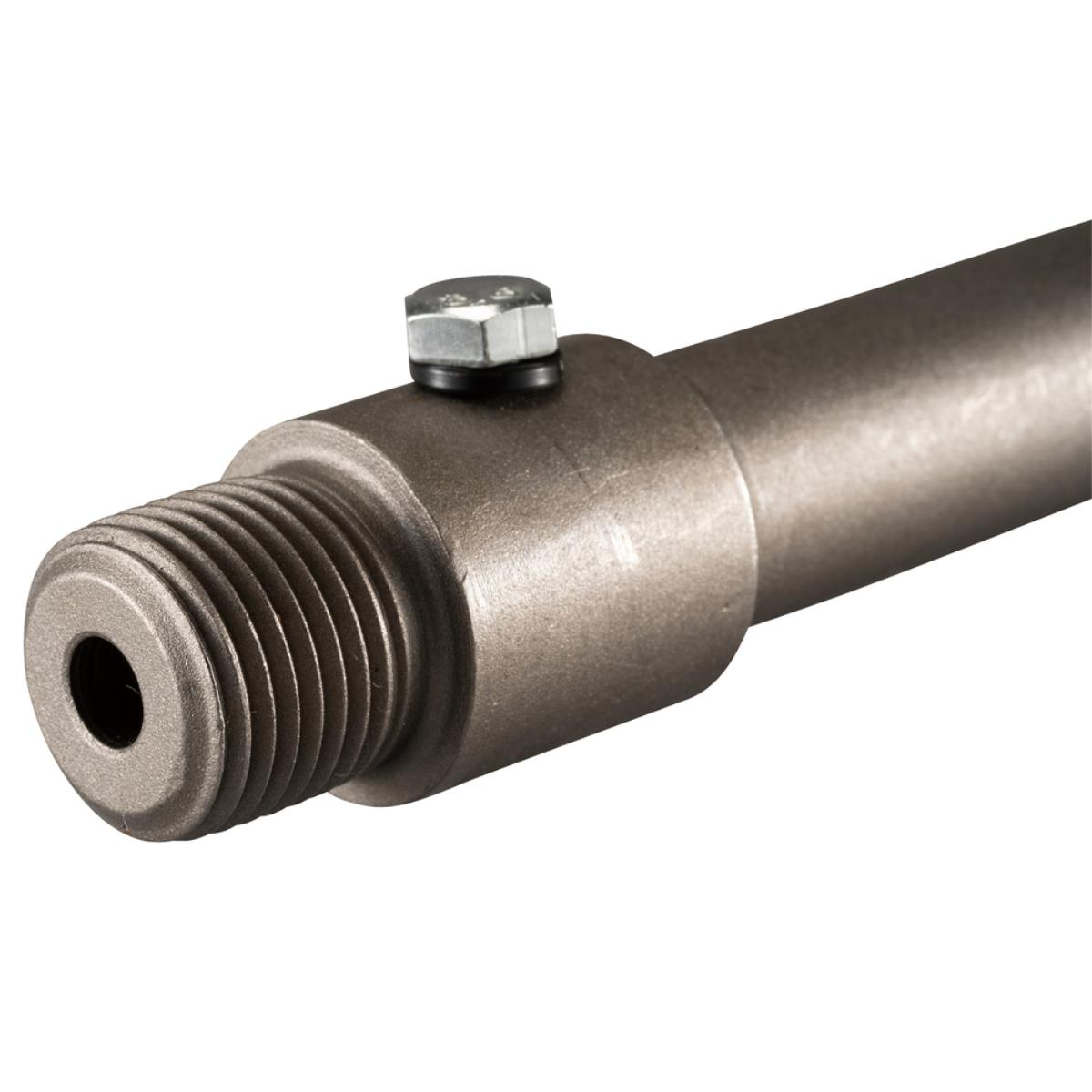 Graues Metallteil mit Gewinde und Schraube