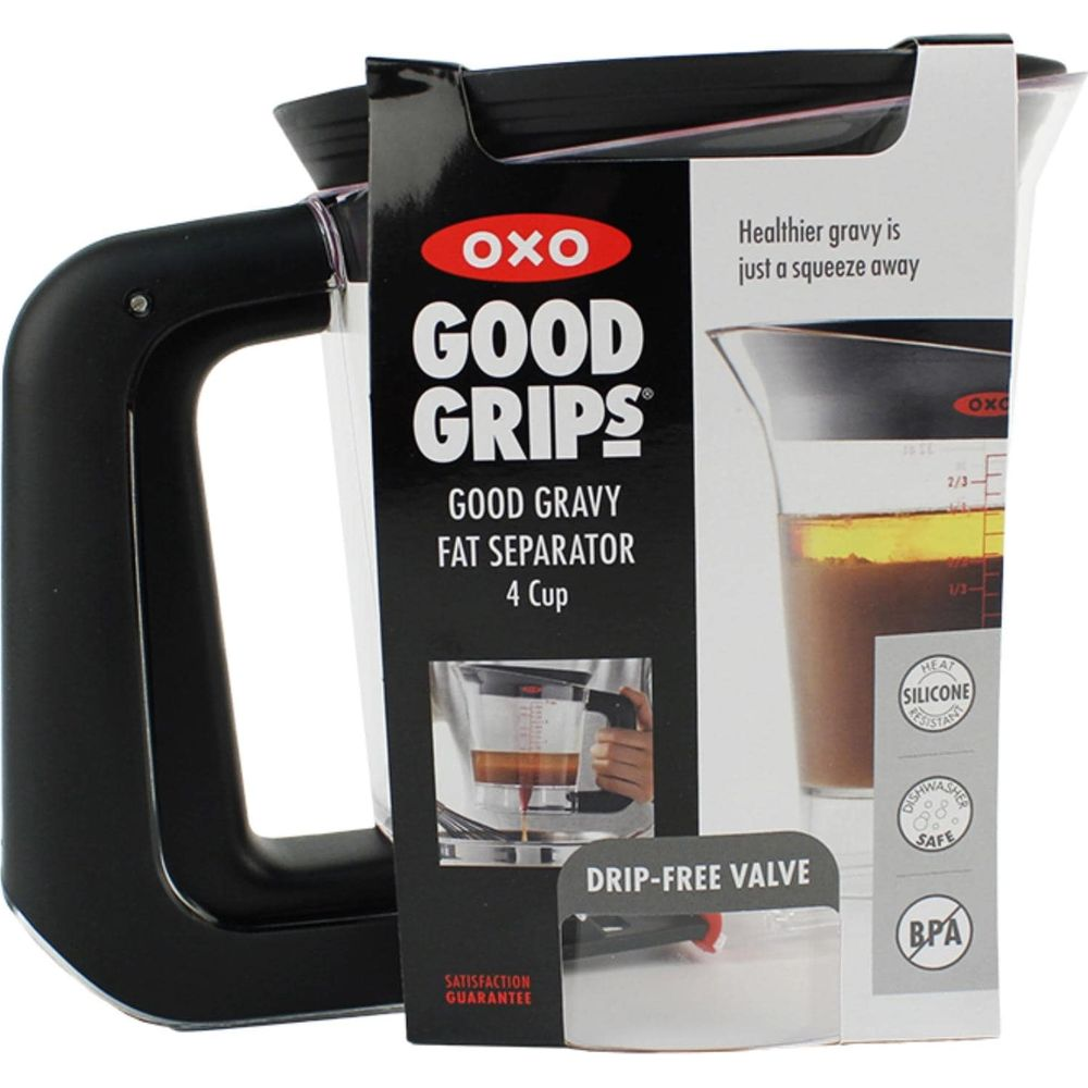 OXO Good Grips 4 Tassen Fett-Separator für Bratensoße. Klare Kanne mit schwarzem Griff.