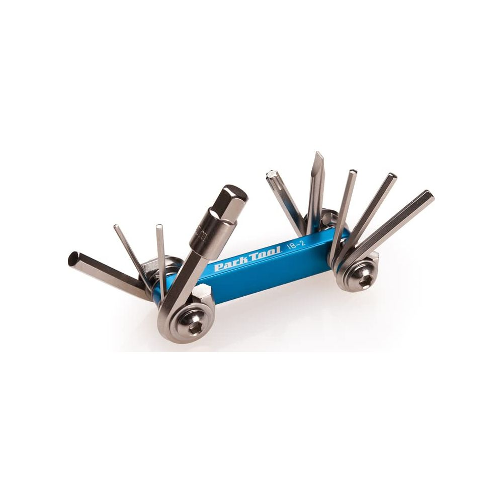 Ein blaues Multitool mit verschiedenen Bits und Werkzeugen.