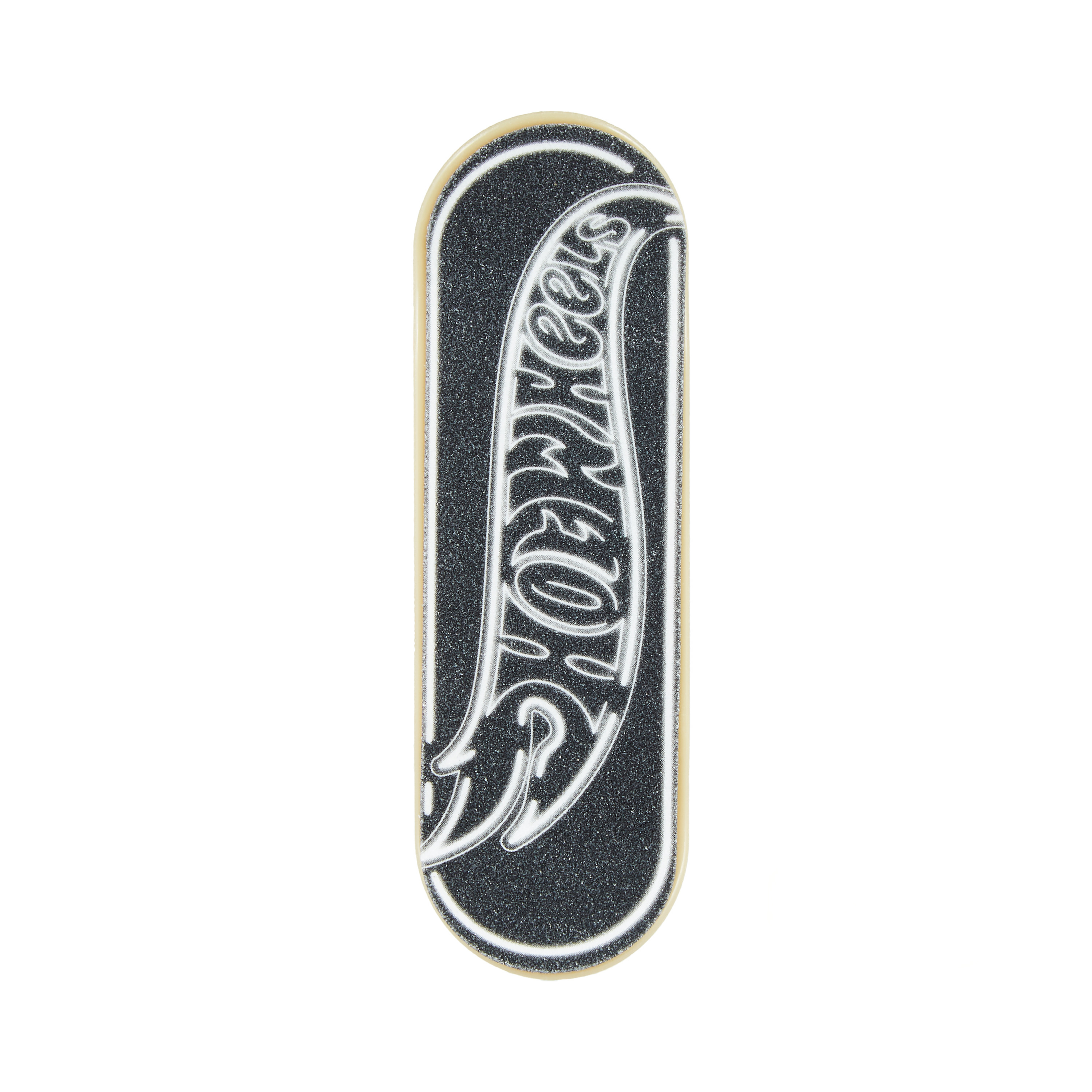 Ein schwarzes Fingerboard mit dem Hot Wheels Logo in Weiß.