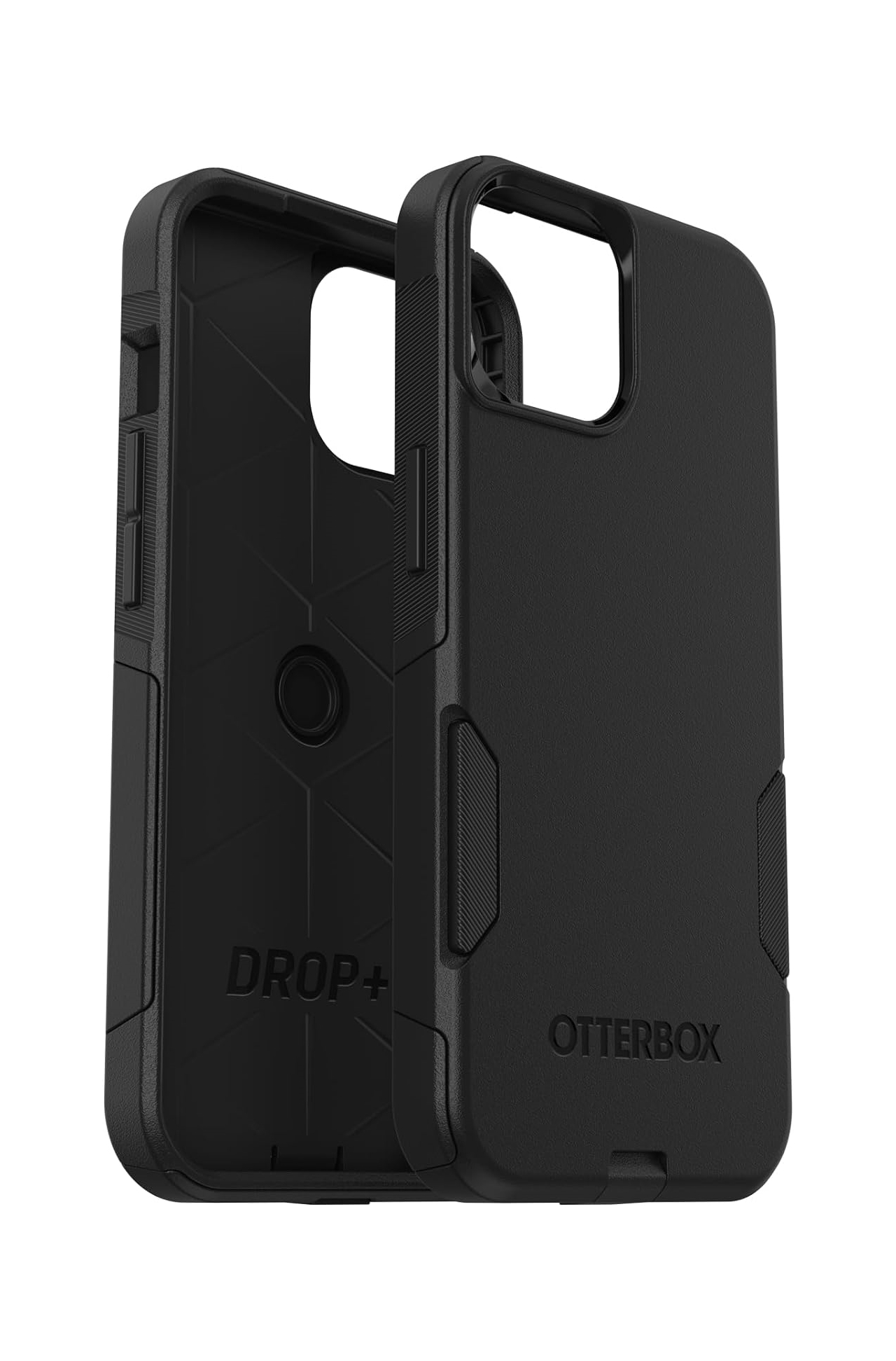 Schwarze Handyhüllen, eine Seite zeigt "DROP+", die andere "OTTERBOX".