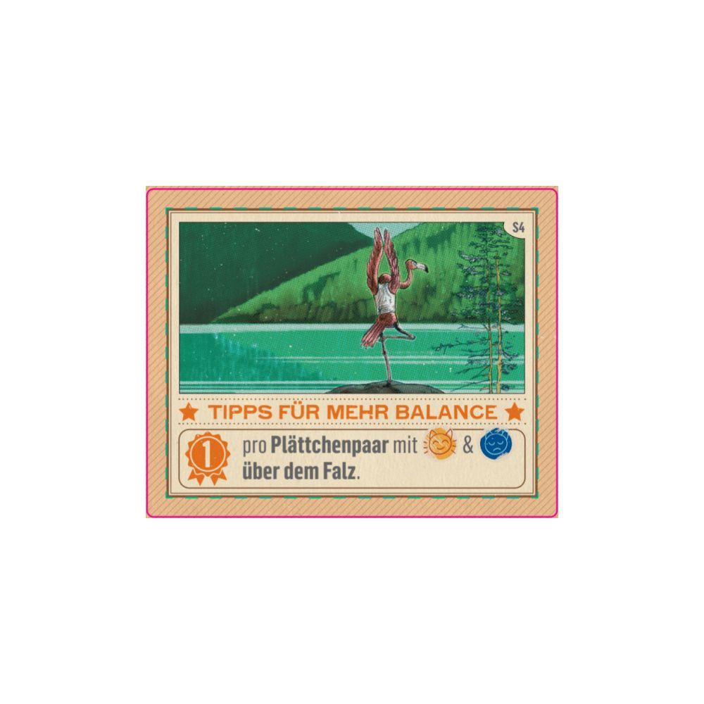 Ein Flamingo balanciert auf einem Bein vor einem See mit Bäumen.