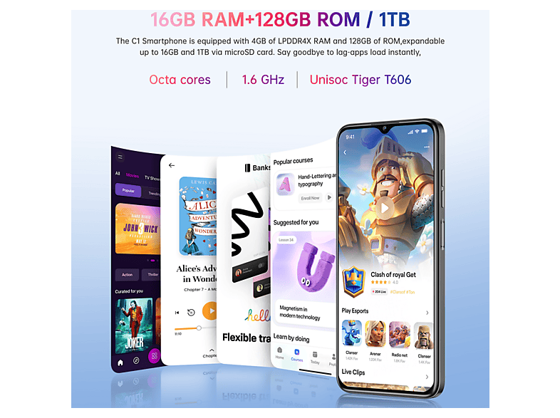 OUKITEL C1, Negro, Móvil Android, 128 GB, 16 GB RAM, 6,52