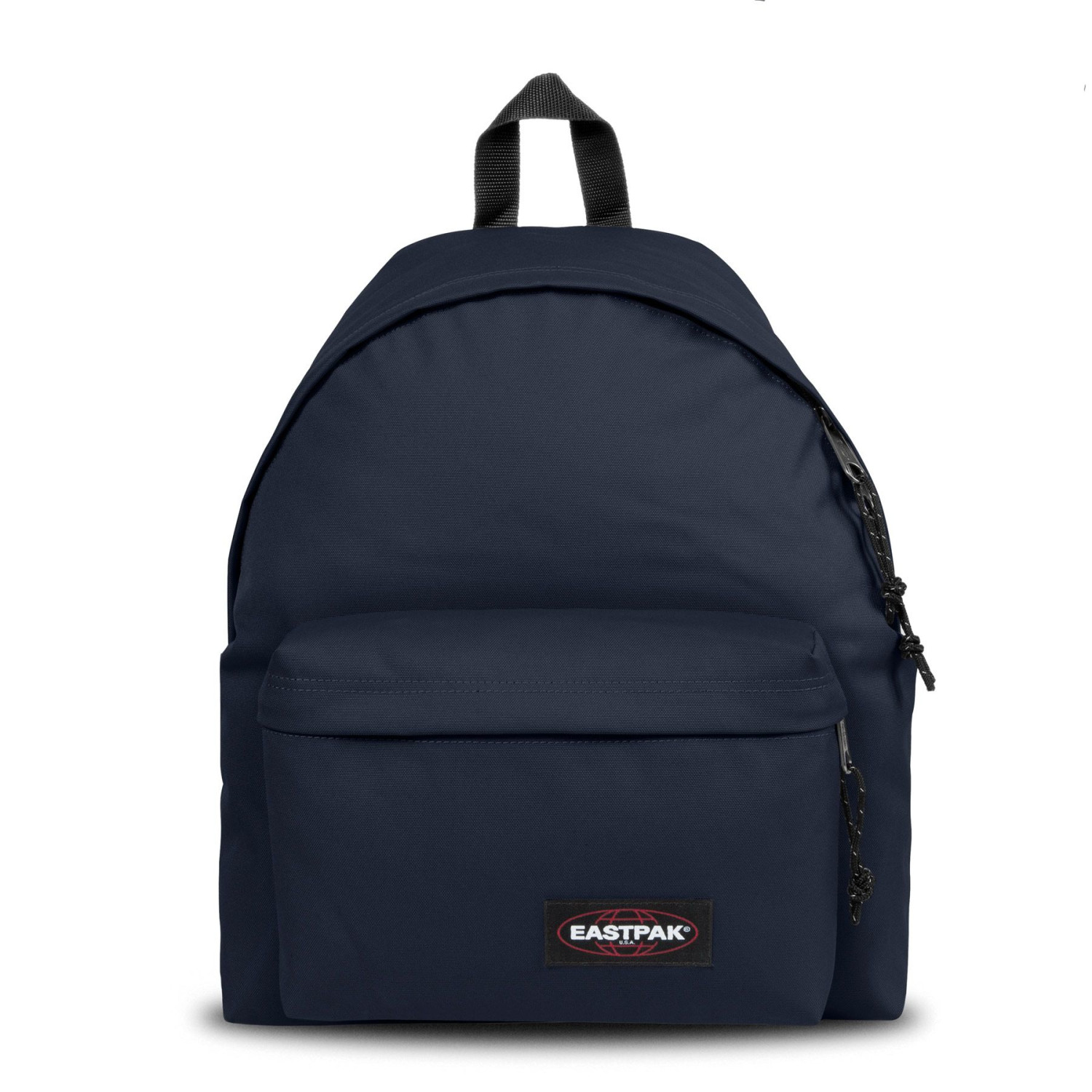 Ein dunkelblauer Eastpak Rucksack mit einem Fach vorne und einem Reißverschluss.