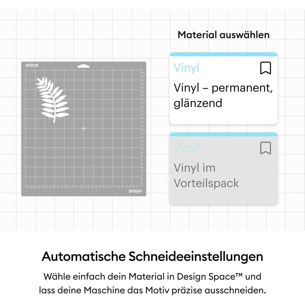 Cricut-Matte mit weißem Blattdesign. Optionen: Vinyl permanent glänzend, Vinyl Vorteilspack.