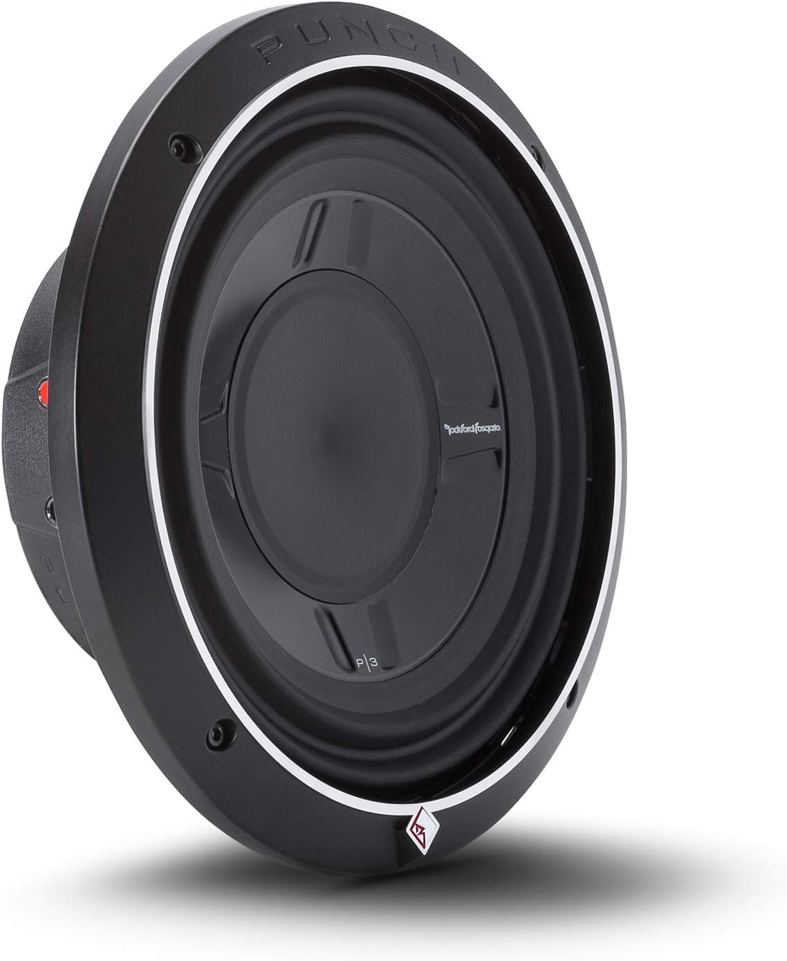 Schwarzer Subwoofer mit silbernem Ring und "PUNCH"-Schriftzug.