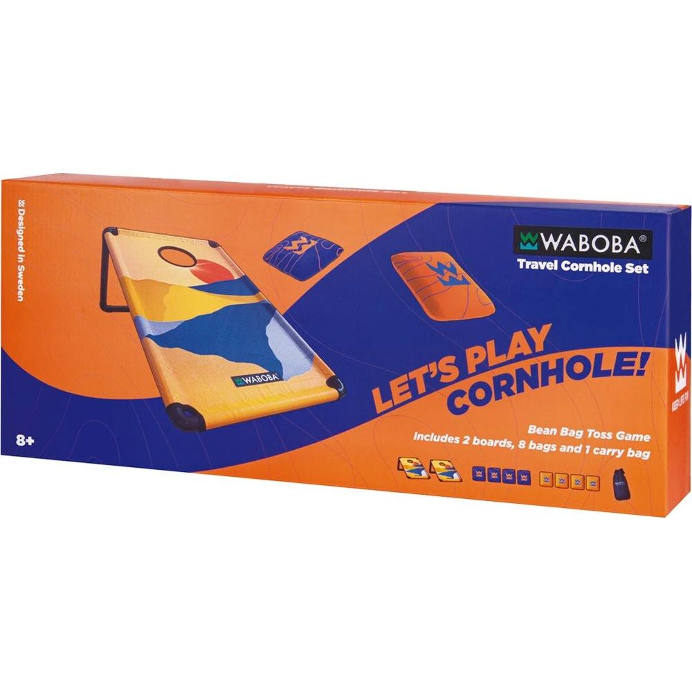 Scatola per un set Waboba Cornhole con due assi, otto sacche e una borsa.