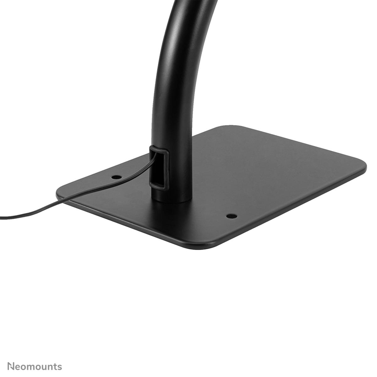 Black base with curved arm and cable, white background.
