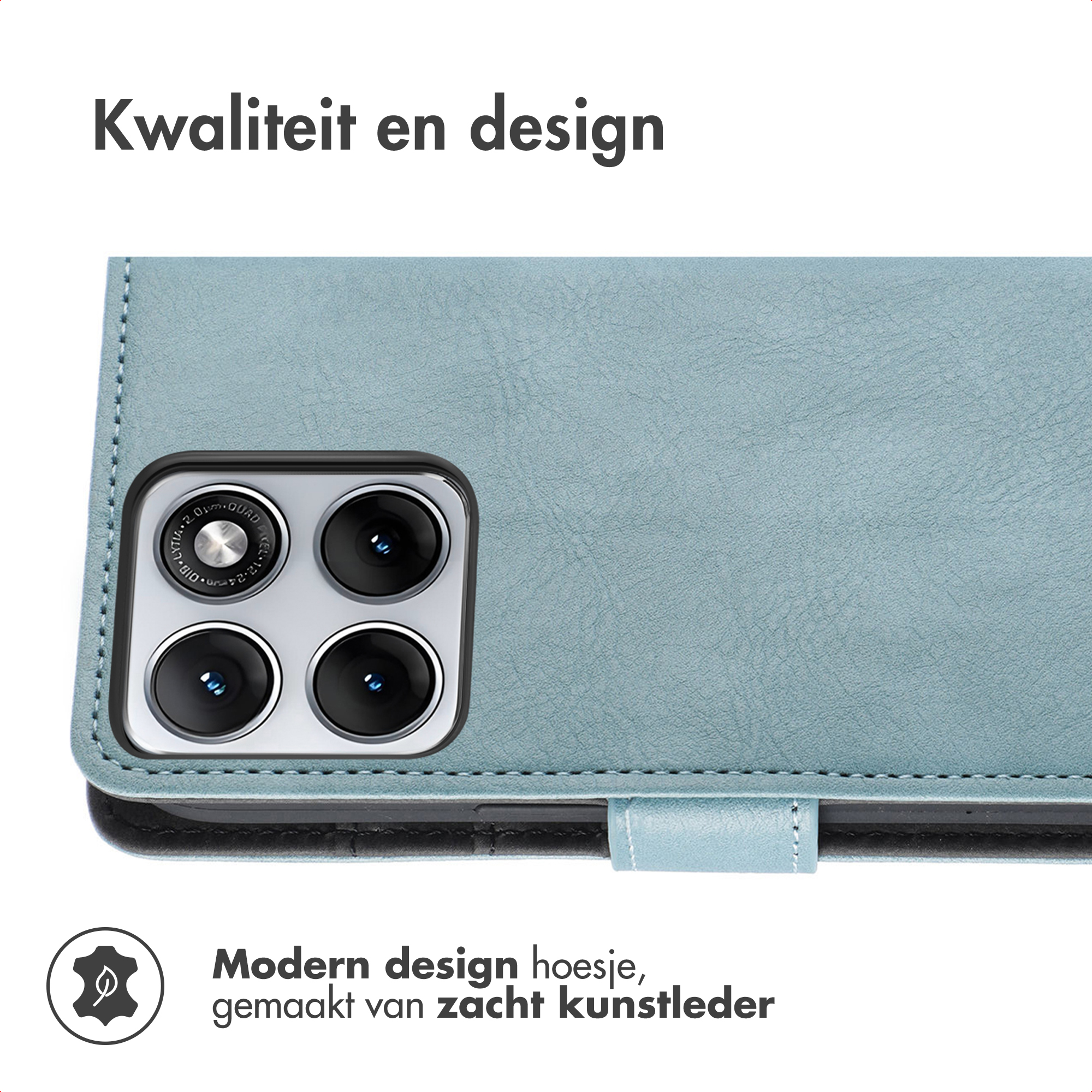 Coque de téléphone bleu clair avec quatre objectifs et texte.