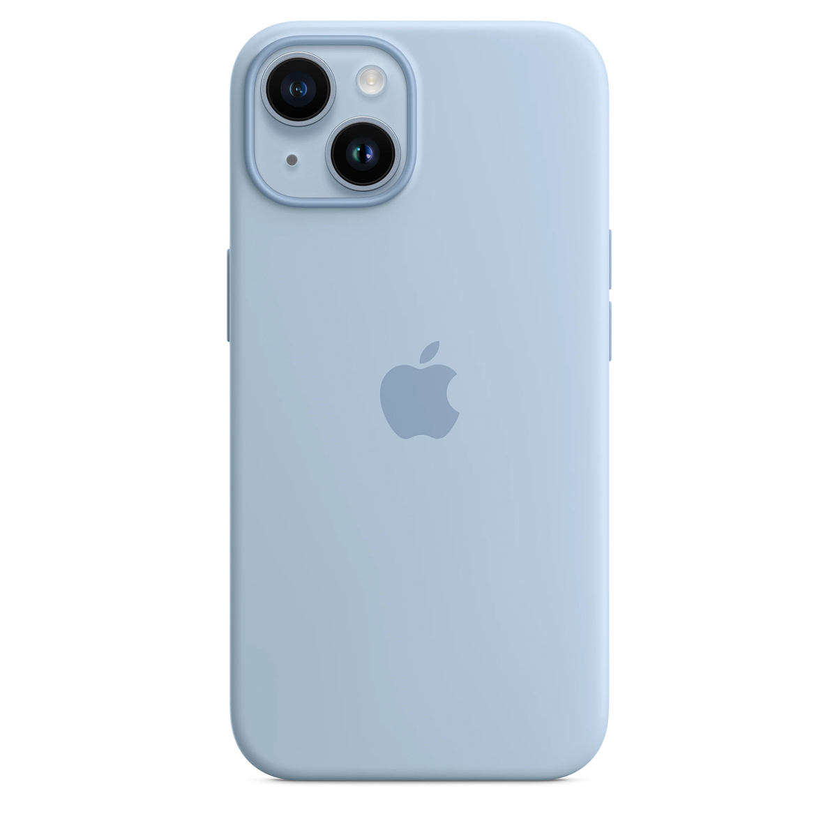 Un iPhone bleu clair avec un logo Apple au dos.