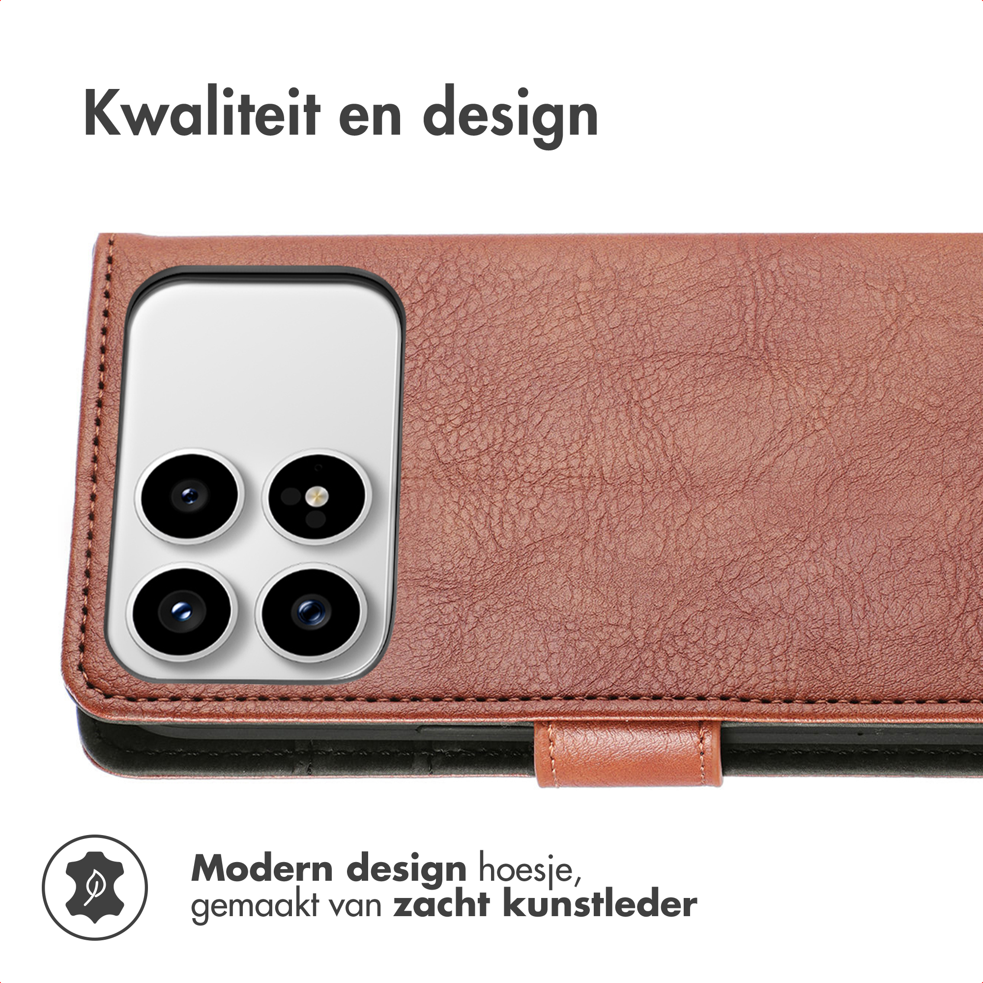 Bruine lederen telefoonhoes met vier camera's.