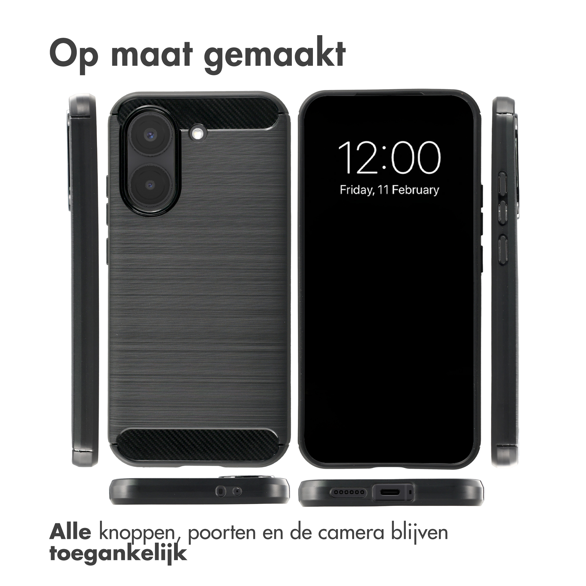 Black phone with back view and screen view. Custom made.