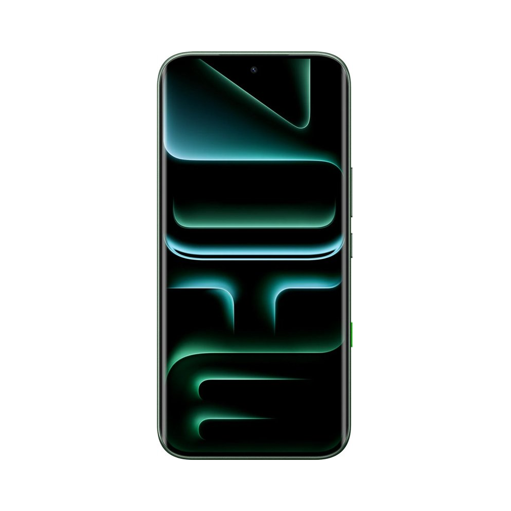 Uno smartphone con sfondo scuro e accenti verdi.