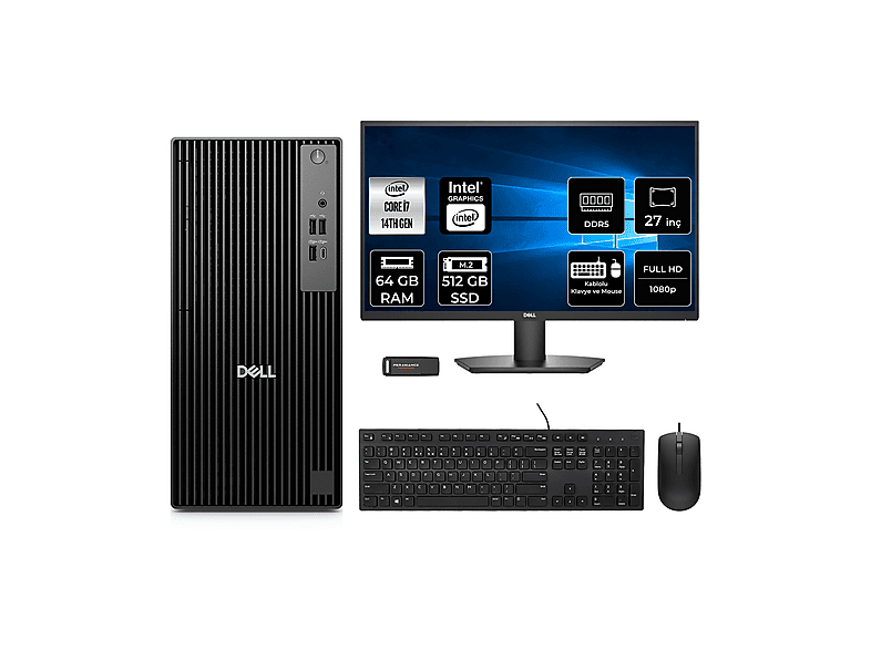 DELL Pro Tower QCT1250 27" QCT1250P913 PER4 Bellek Intel® Core™ i7-14700 64 GB RAM 512 GB SSD FreeDOS Masaüstü Bilgisayar