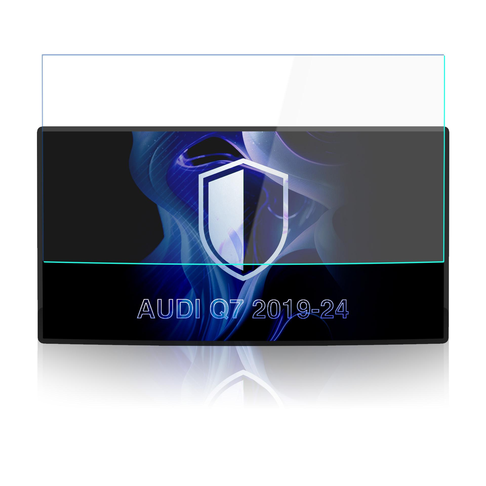 Folia ochronna z logo Audi Q7 2019-24 i abstrakcyjnymi niebieskimi falami.